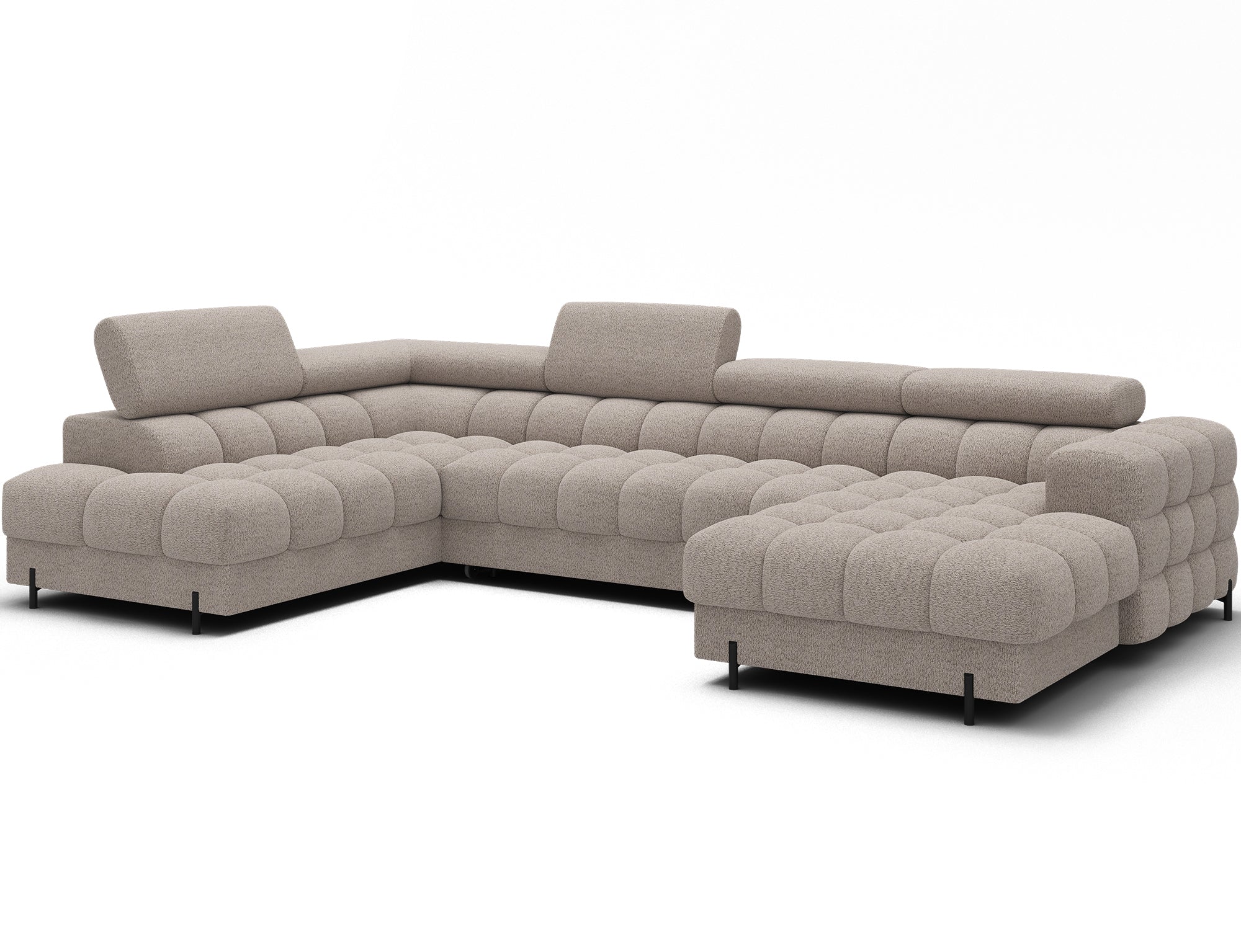 Montceau – Canapé panoramique en U convertible avec coffre et têtières réglables