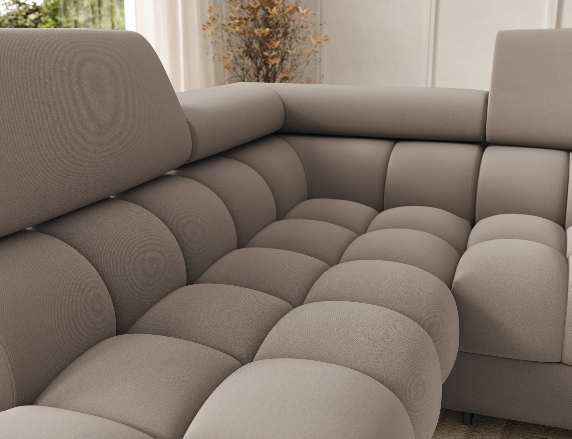 Montceau – Canapé panoramique en U convertible avec coffre et têtières réglables