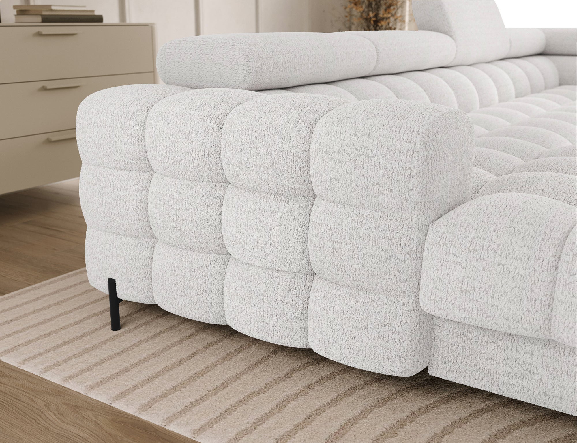 Montceau – Canapé panoramique en U convertible avec coffre et têtières réglables