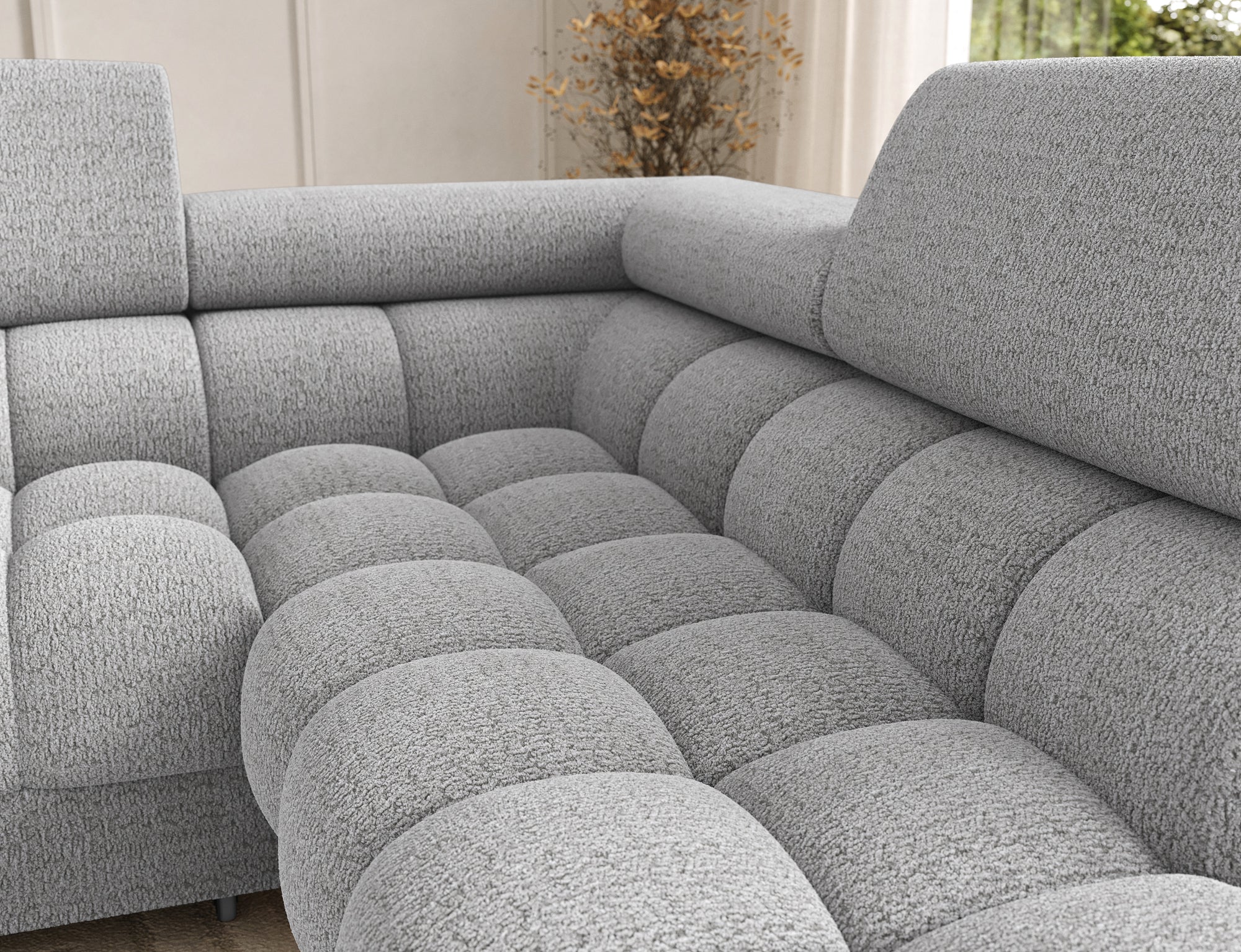 Montceau – Canapé panoramique en U convertible avec coffre et têtières réglables