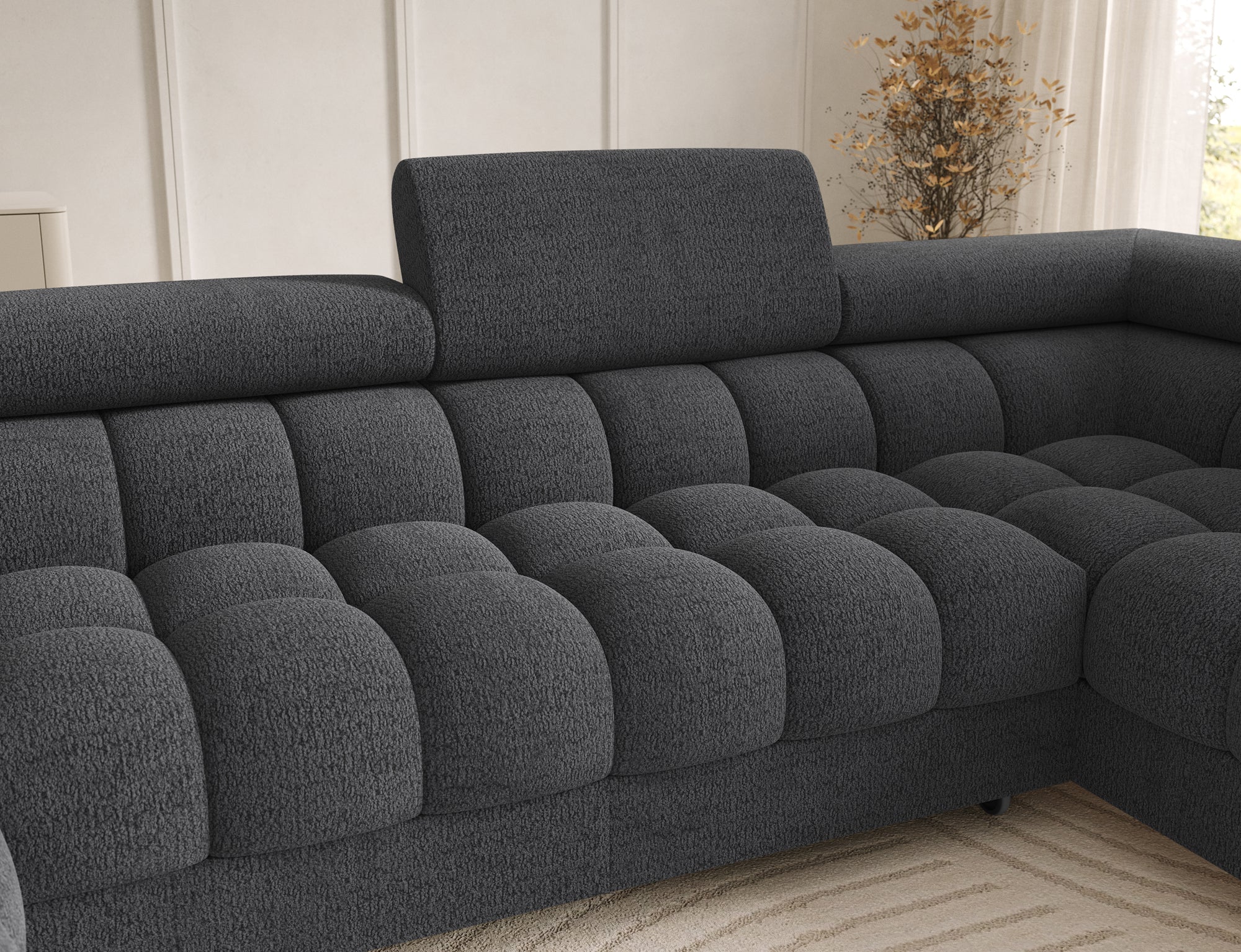 Montceau – Canapé panoramique en U convertible avec coffre et têtières réglables