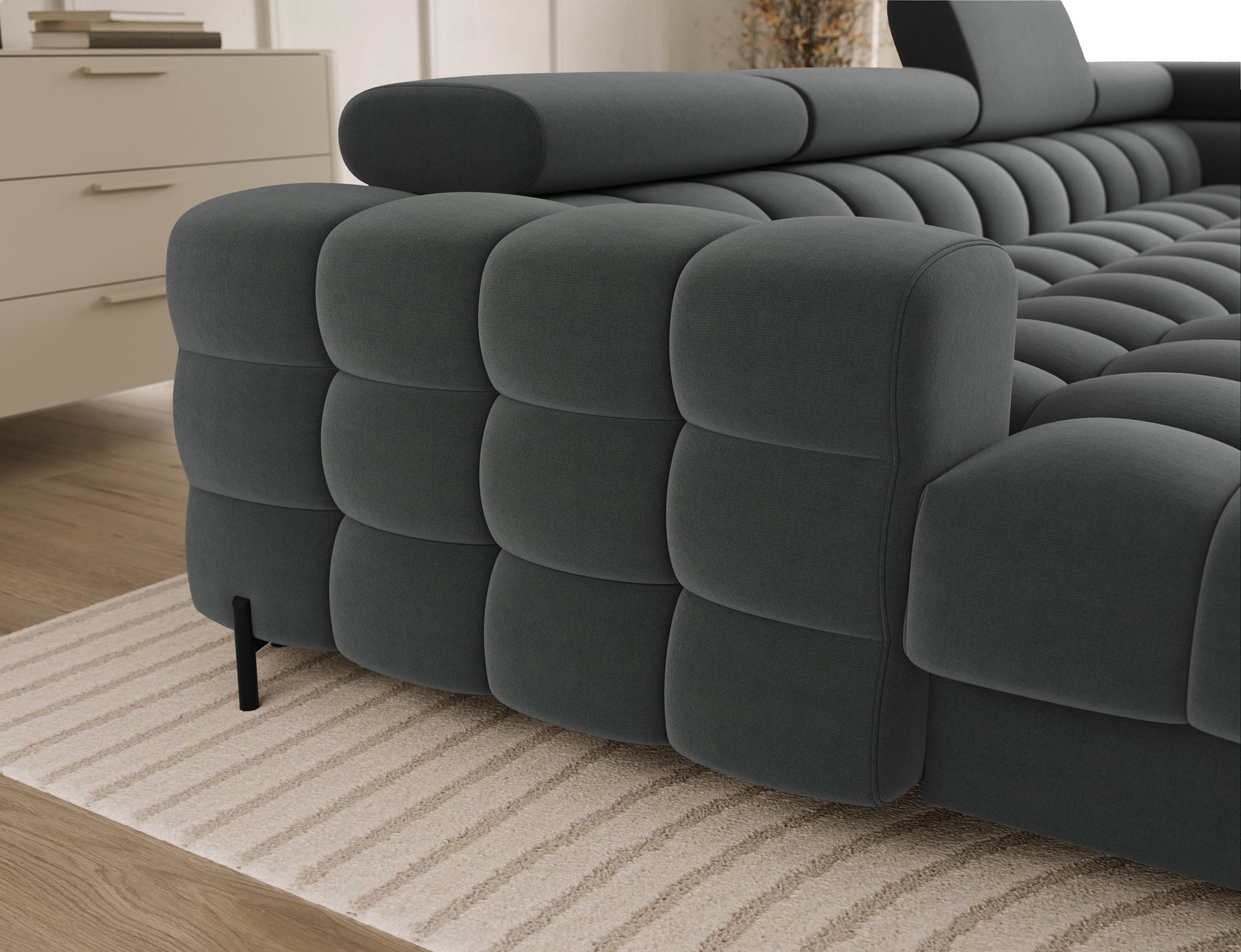 Montceau – Canapé panoramique en U convertible avec coffre et têtières réglables