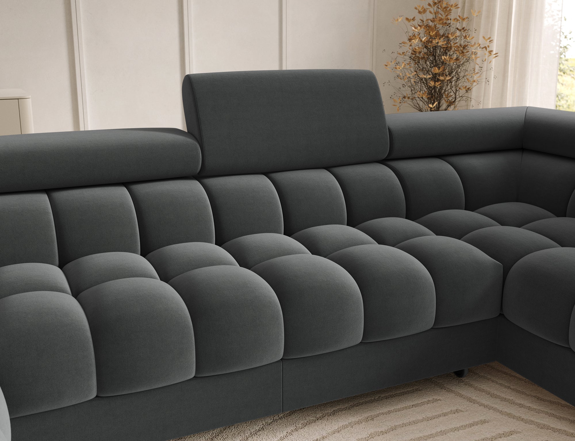 Montceau – Canapé panoramique en U convertible avec coffre et têtières réglables