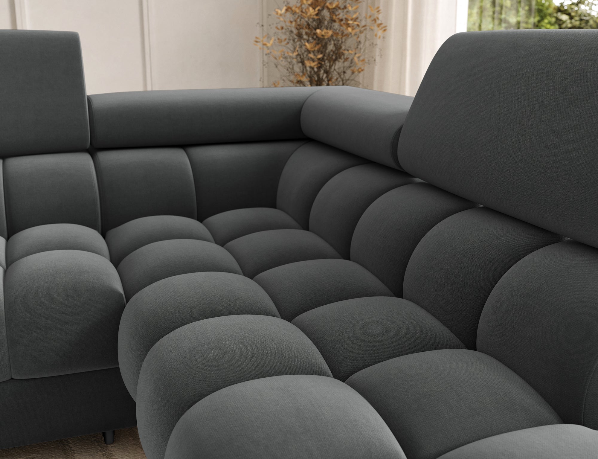 Montceau – Canapé panoramique en U convertible avec coffre et têtières réglables