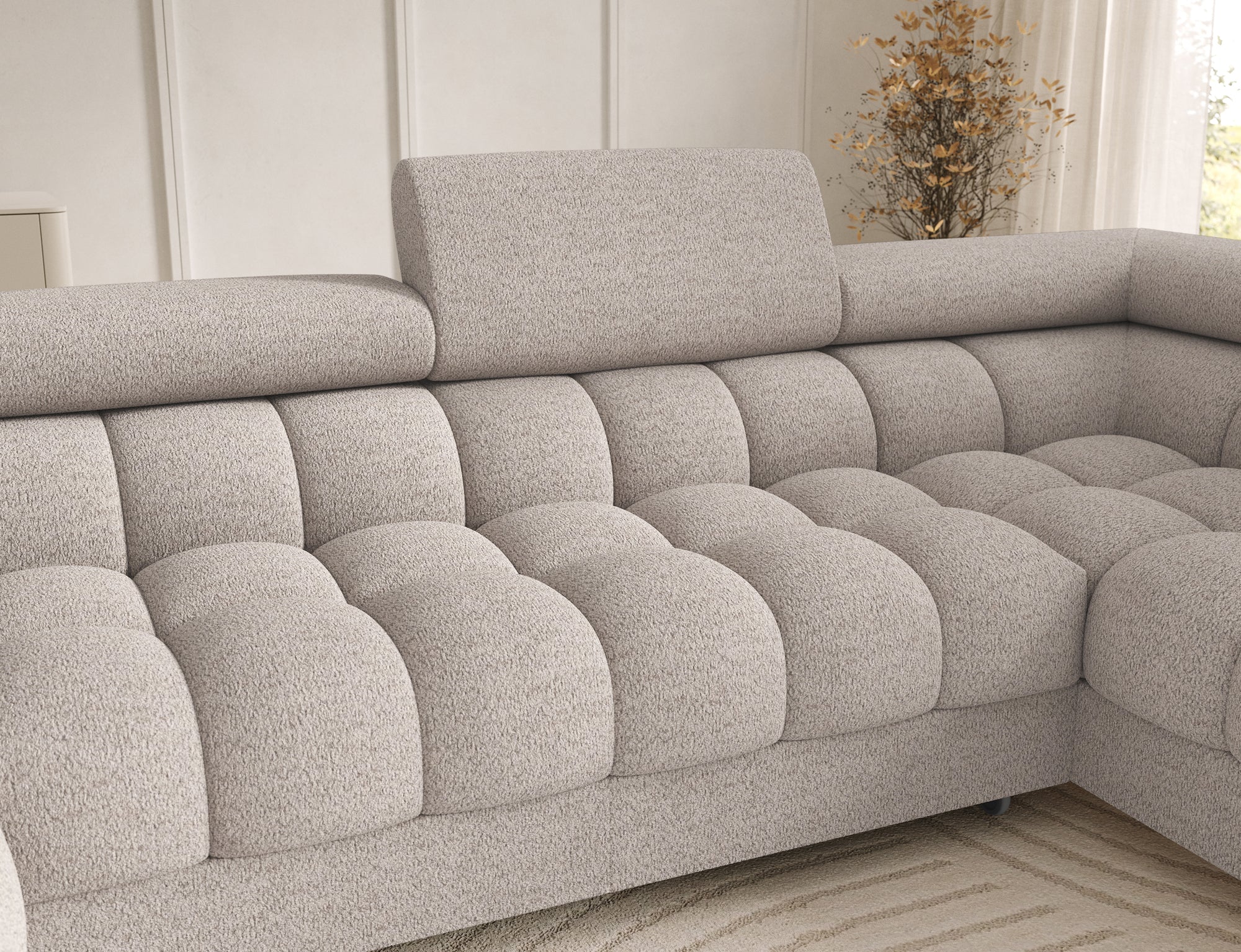 Montceau – Canapé panoramique en U convertible avec coffre et têtières réglables