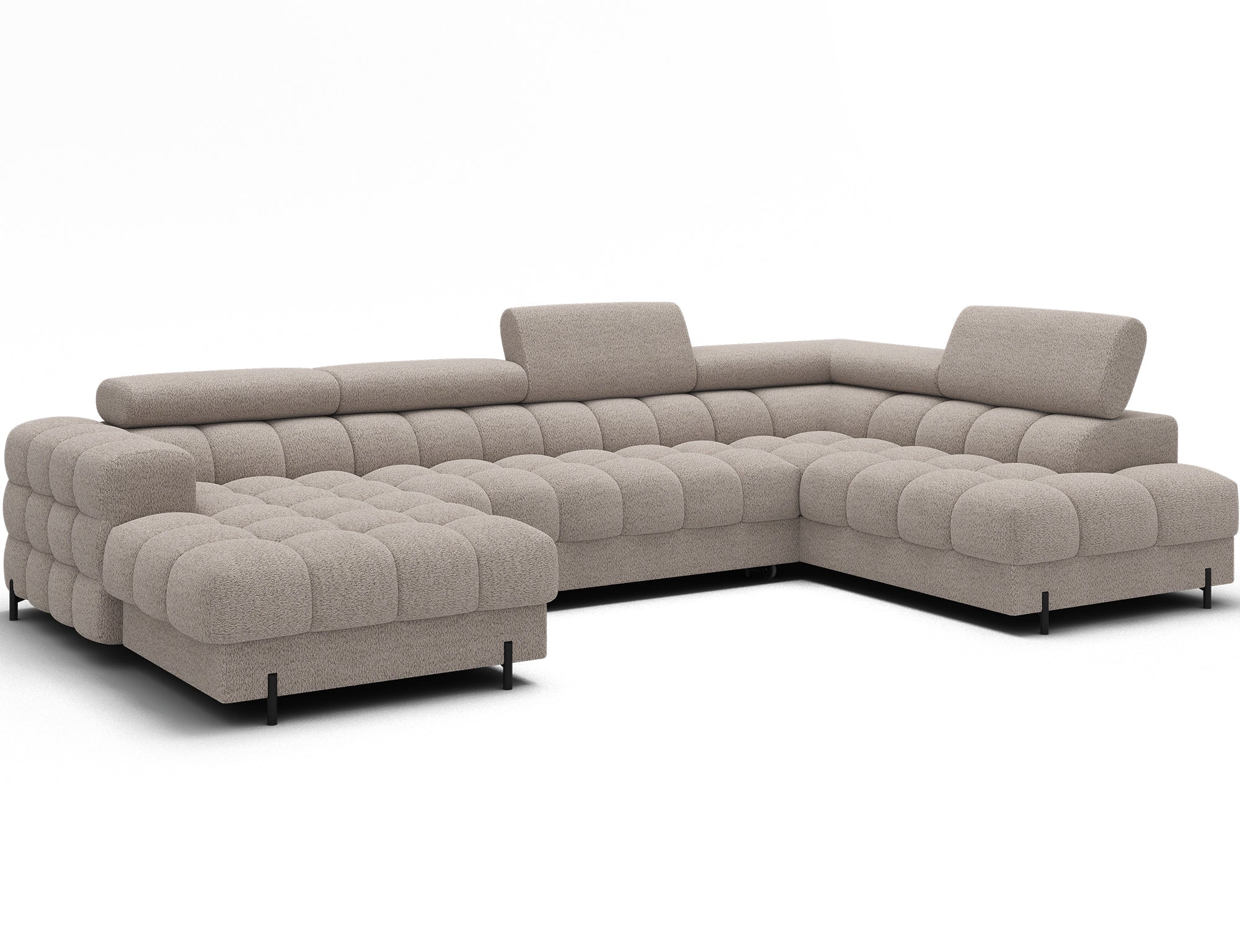 Montceau – Canapé panoramique en U convertible avec coffre et têtières réglables