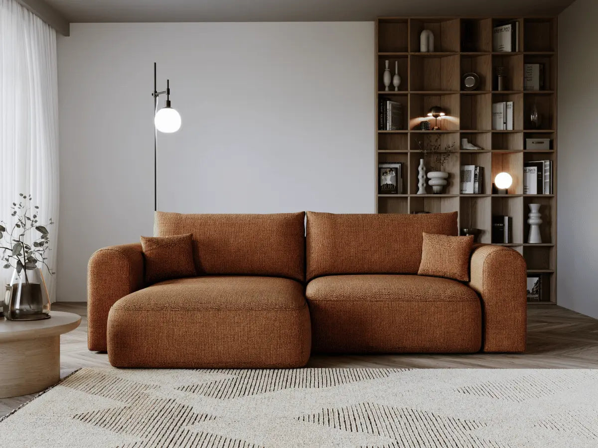Canapé d'angle convertible avec grande méridienne - TROCADERO Tissu-orange