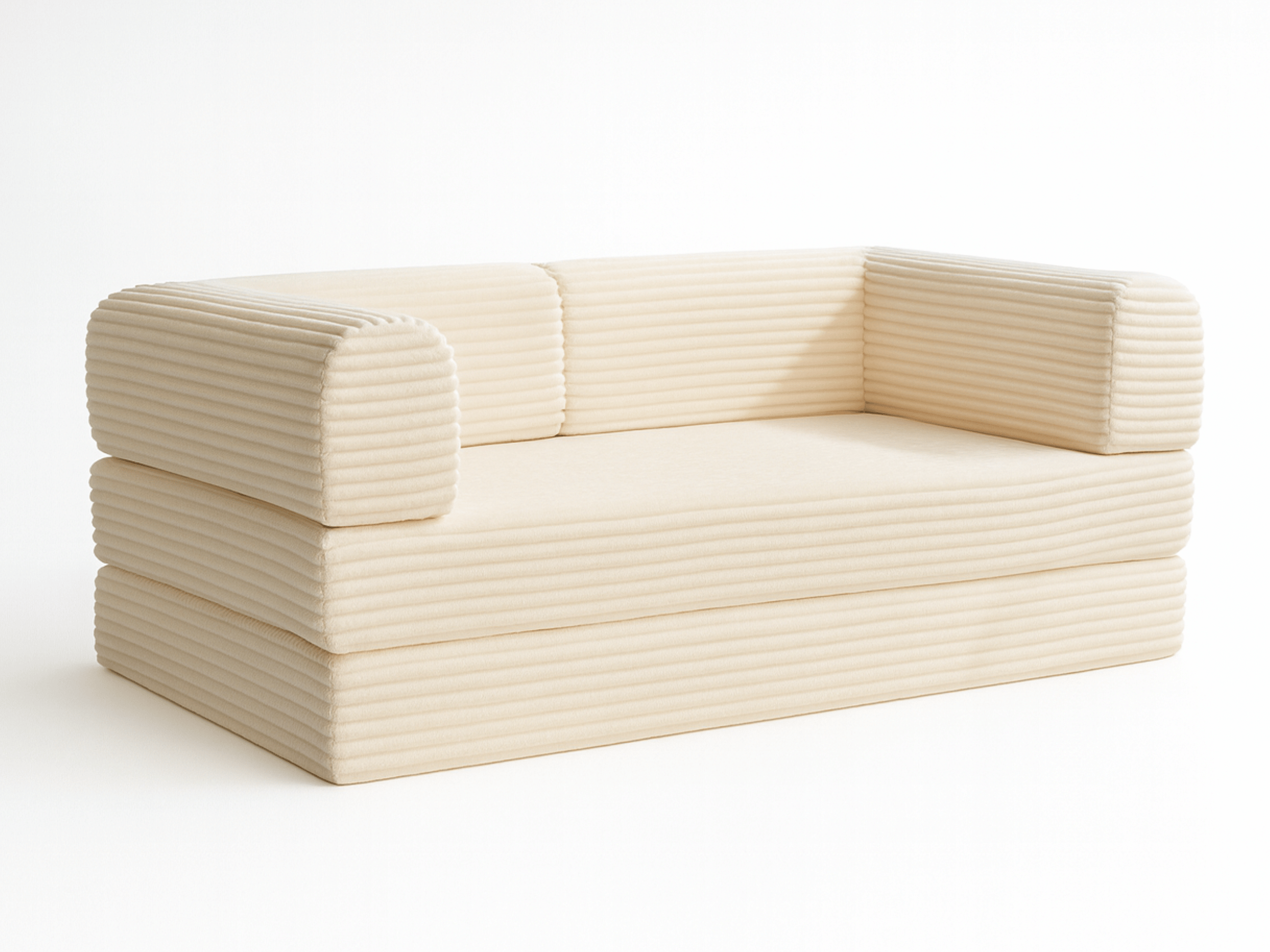 Sofá cama de 3 plazas Victor Hugo de pana beige de 200 cm de grosor
