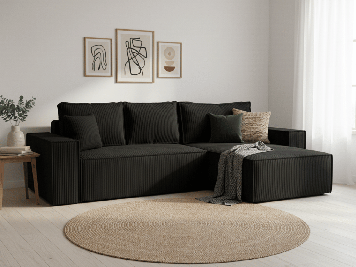 Canapé d'angle convertible velours côtelé doux Rivoli