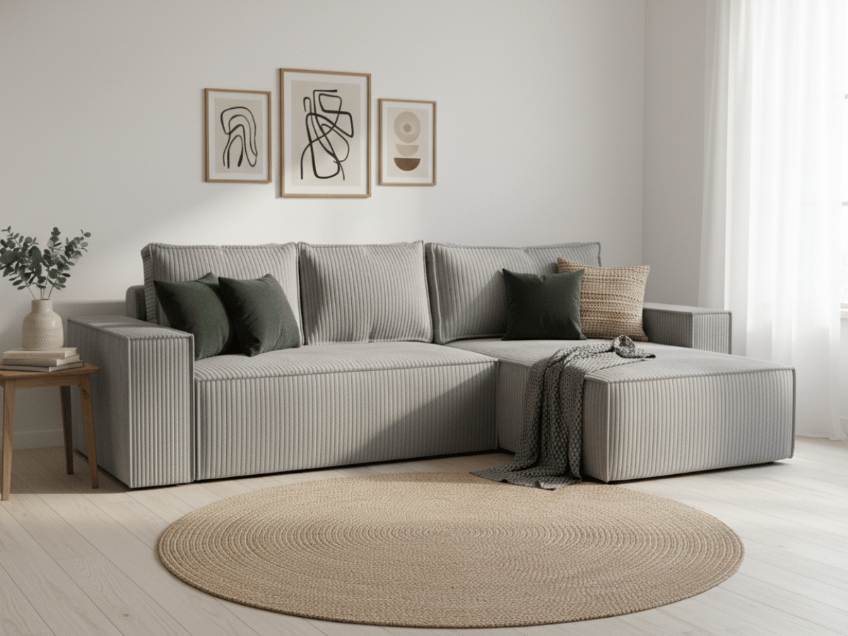 Canapé d'angle convertible velours côtelé doux Rivoli