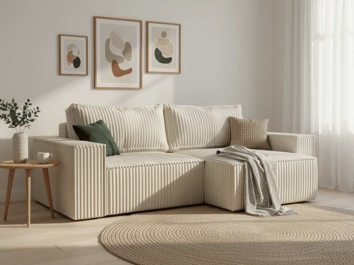 Canapé d'angle convertible velours côtelé doux Rivoli