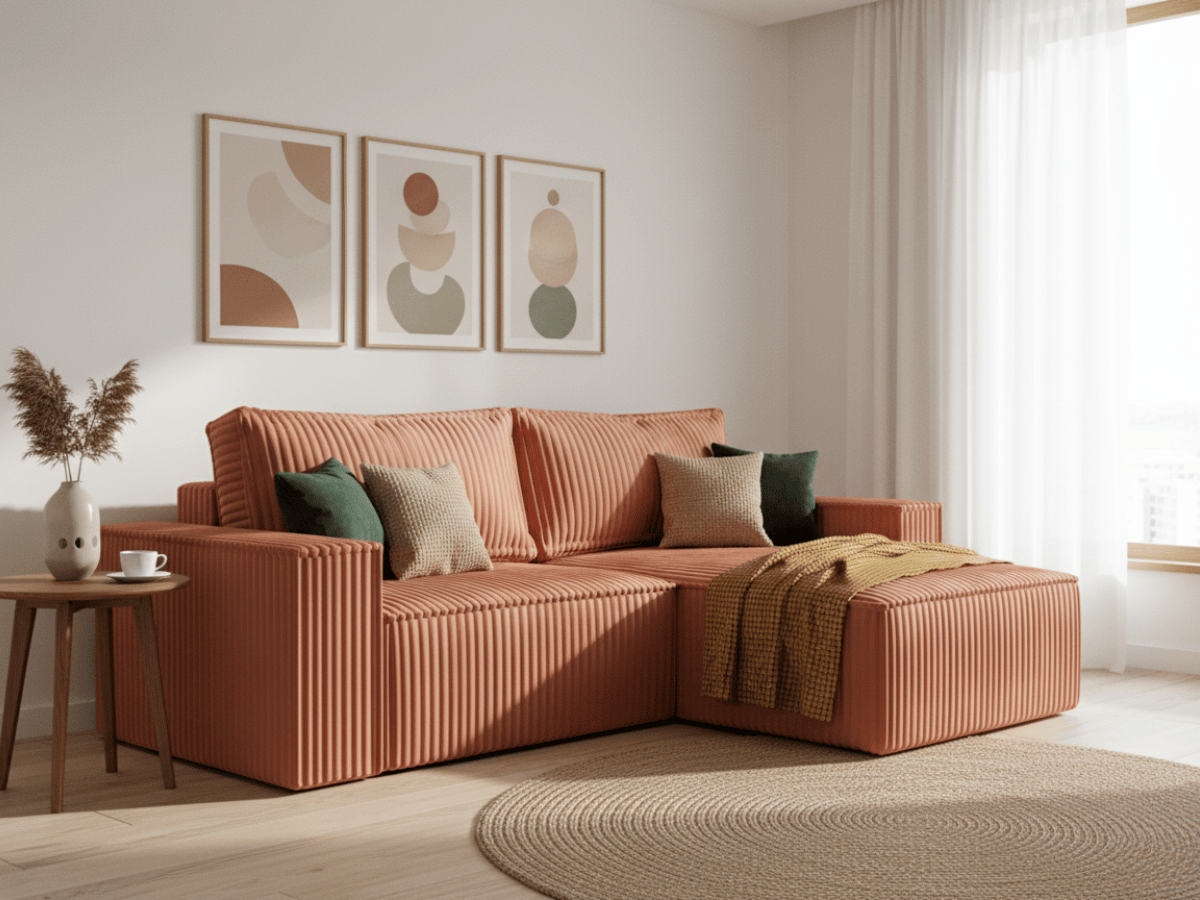 Canapé d'angle convertible velours côtelé doux Rivoli