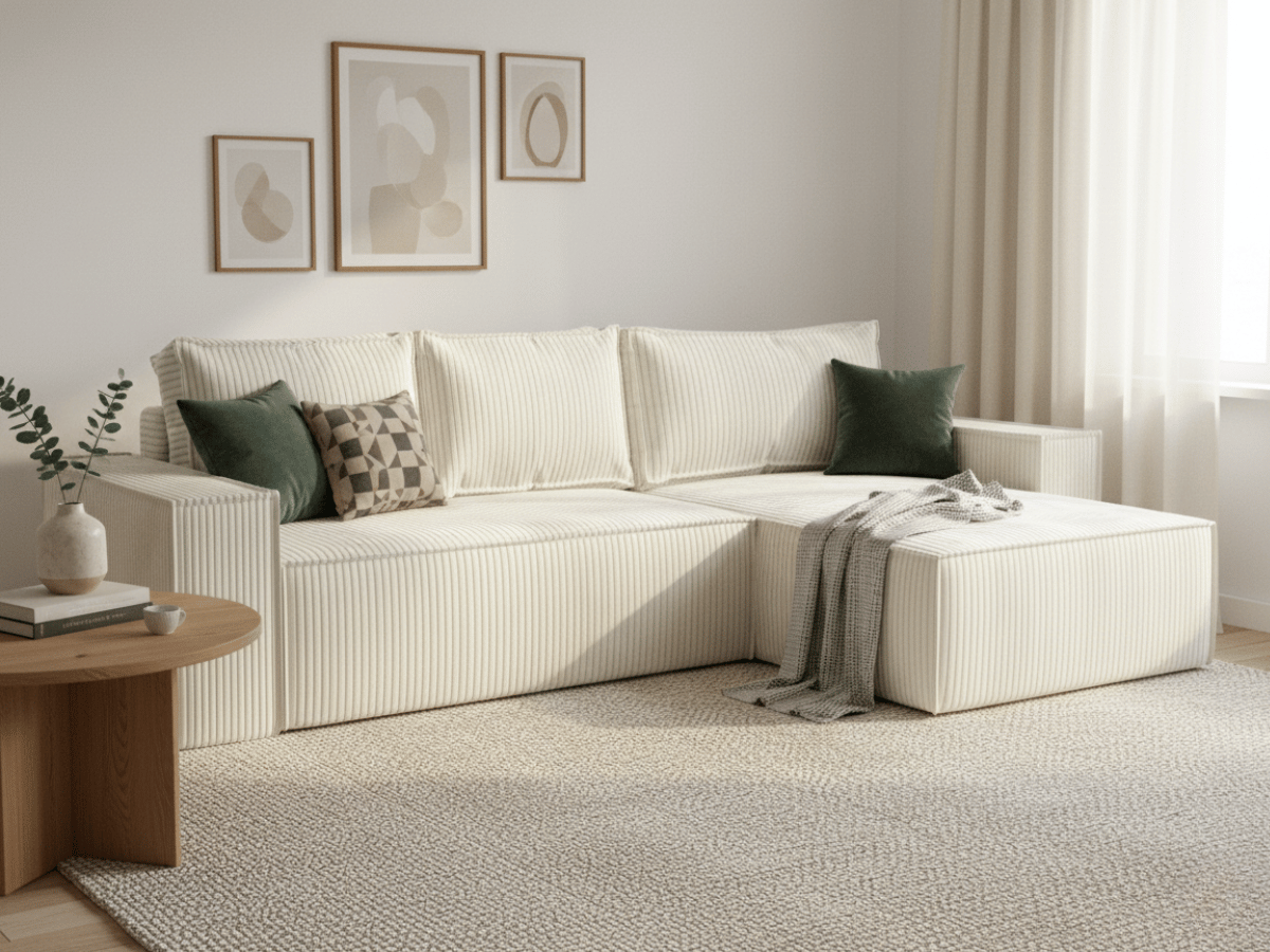 Canapé d'angle convertible velours côtelé doux Rivoli