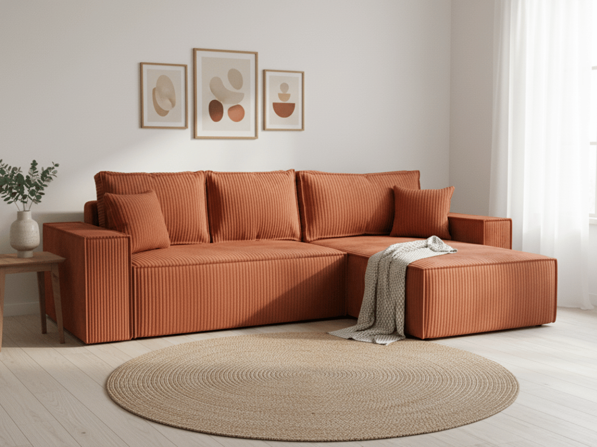 Canapé d'angle convertible velours côtelé doux Rivoli
