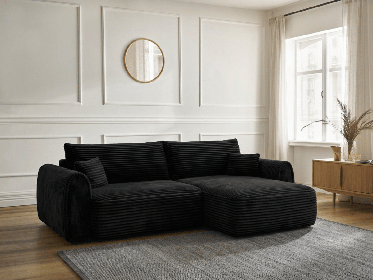 Canapé convertible ODEON – Velours côtelé épais – Design arrondi tendance