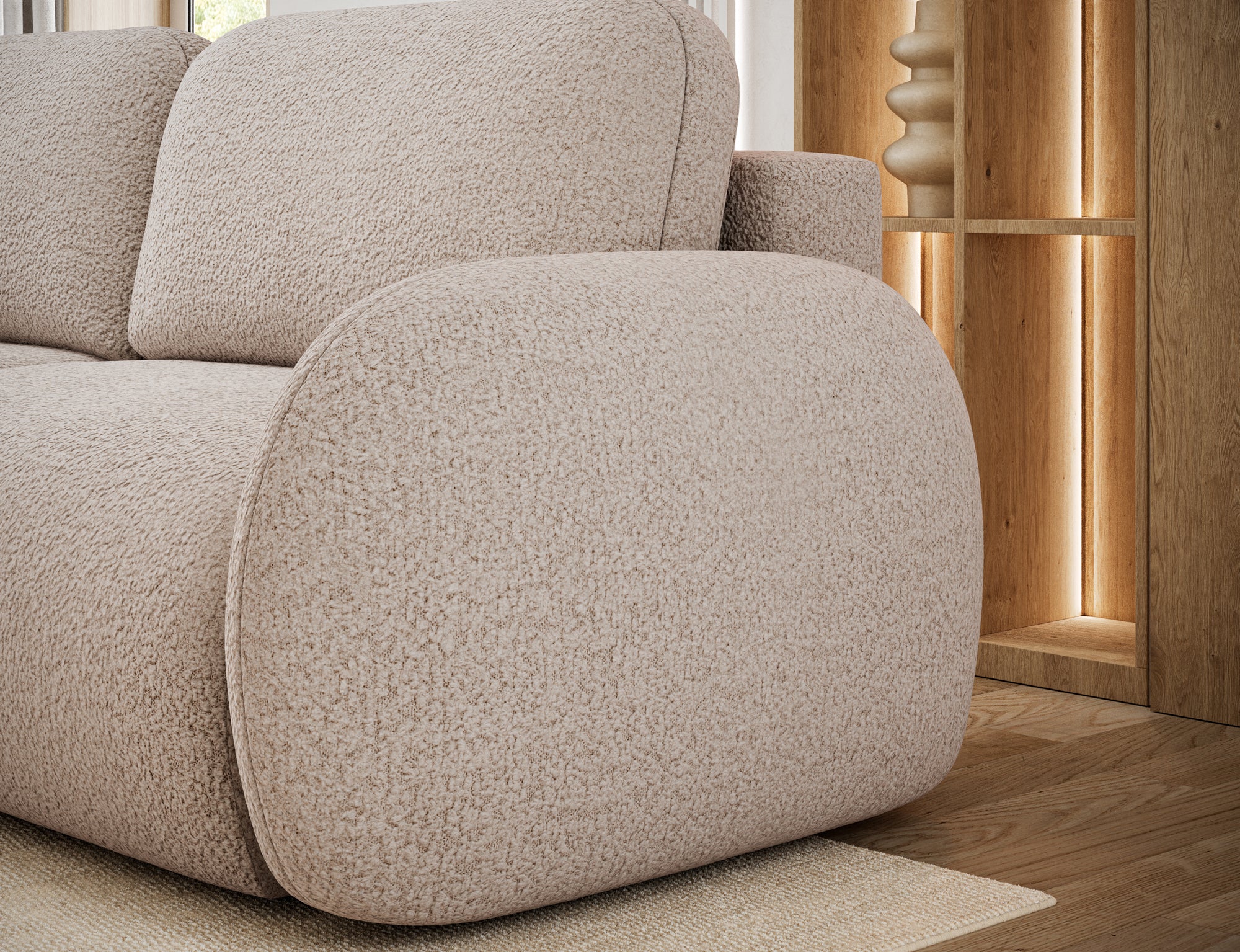 Canapé convertible design CADET avec coffre de rangement - Bouclette chinée beige - vue 7