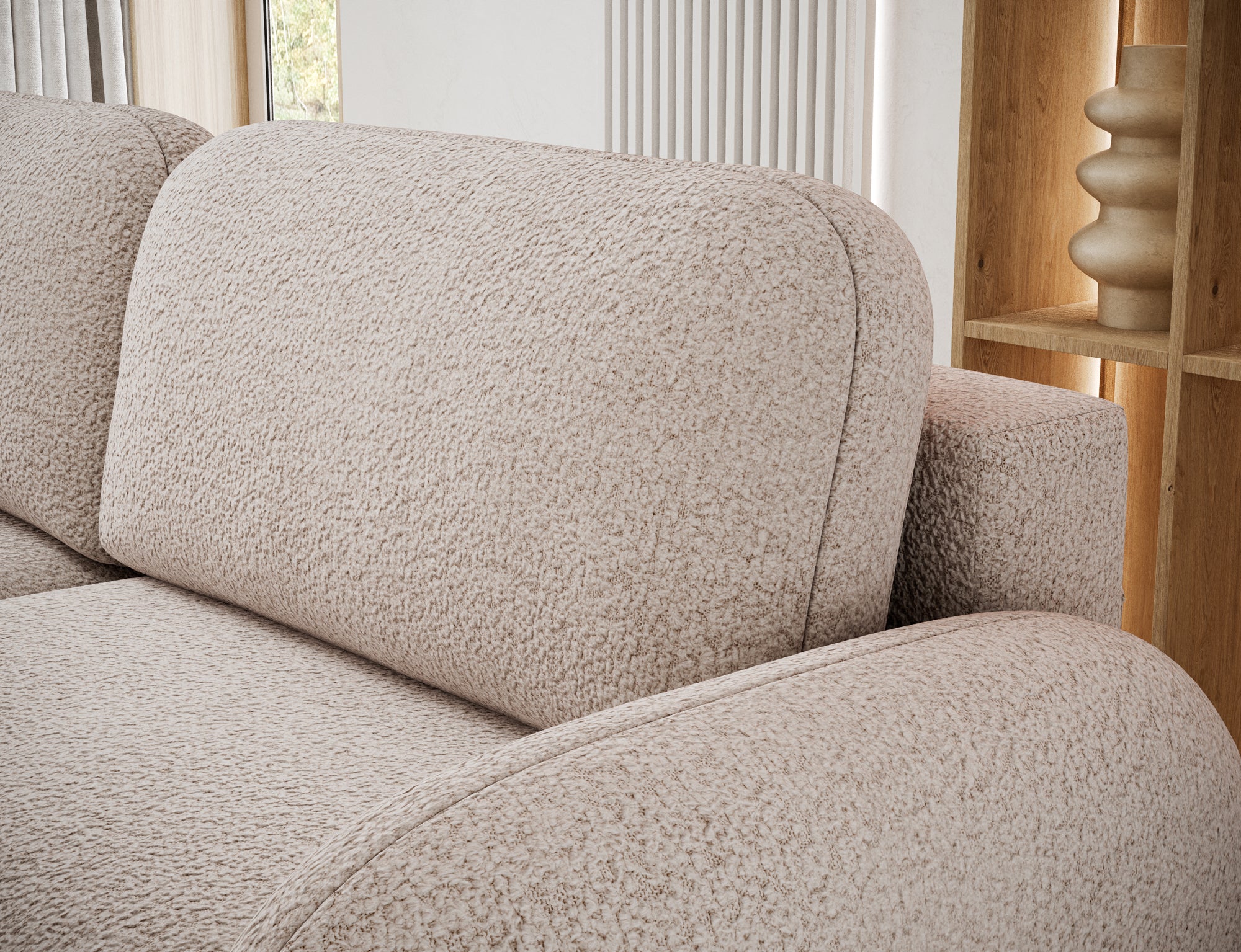 Canapé convertible design CADET avec coffre de rangement - Bouclette chinée beige - vue 8
