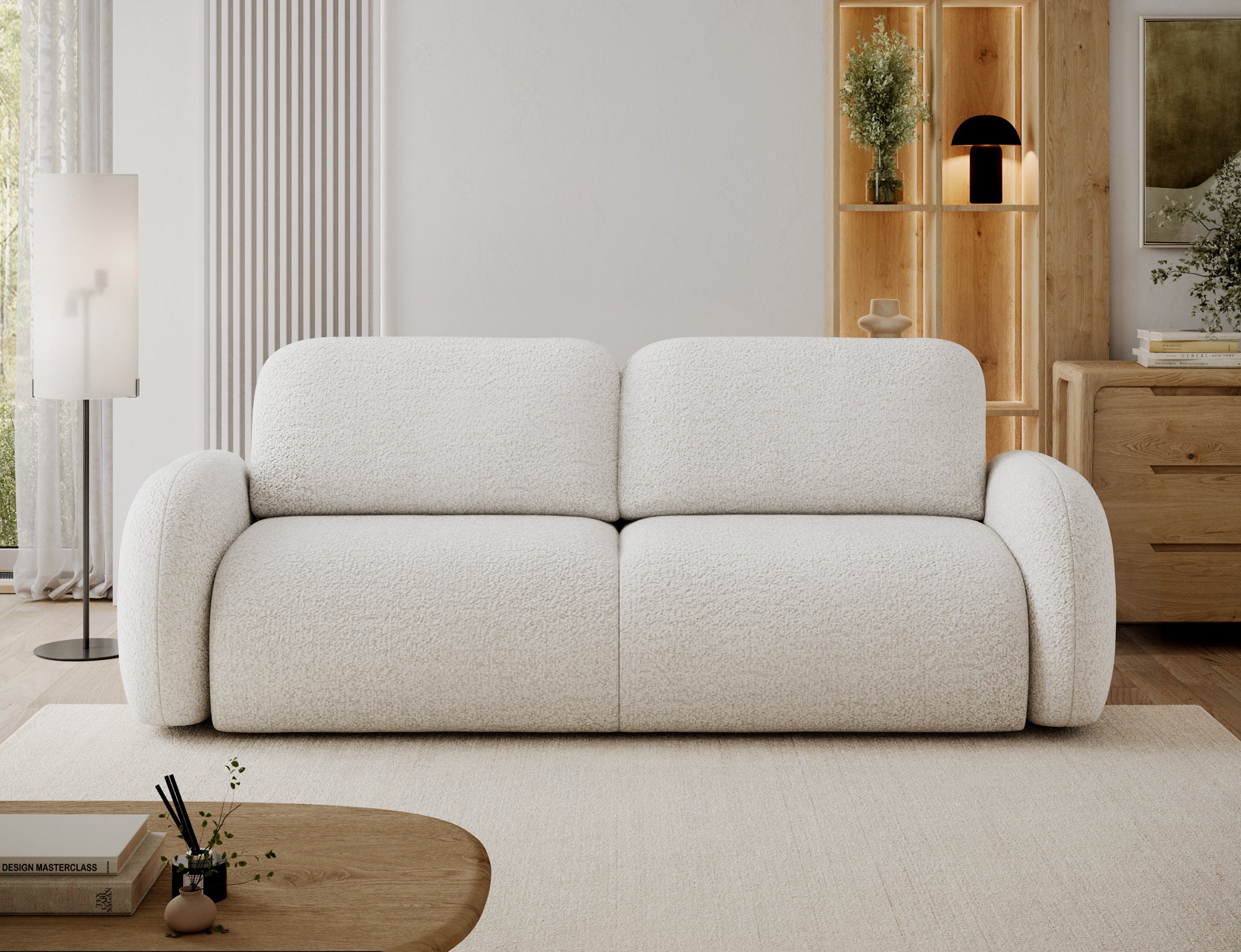 Canapé convertible design CADET avec coffre de rangement - Bouclette chinée crème - vue 3