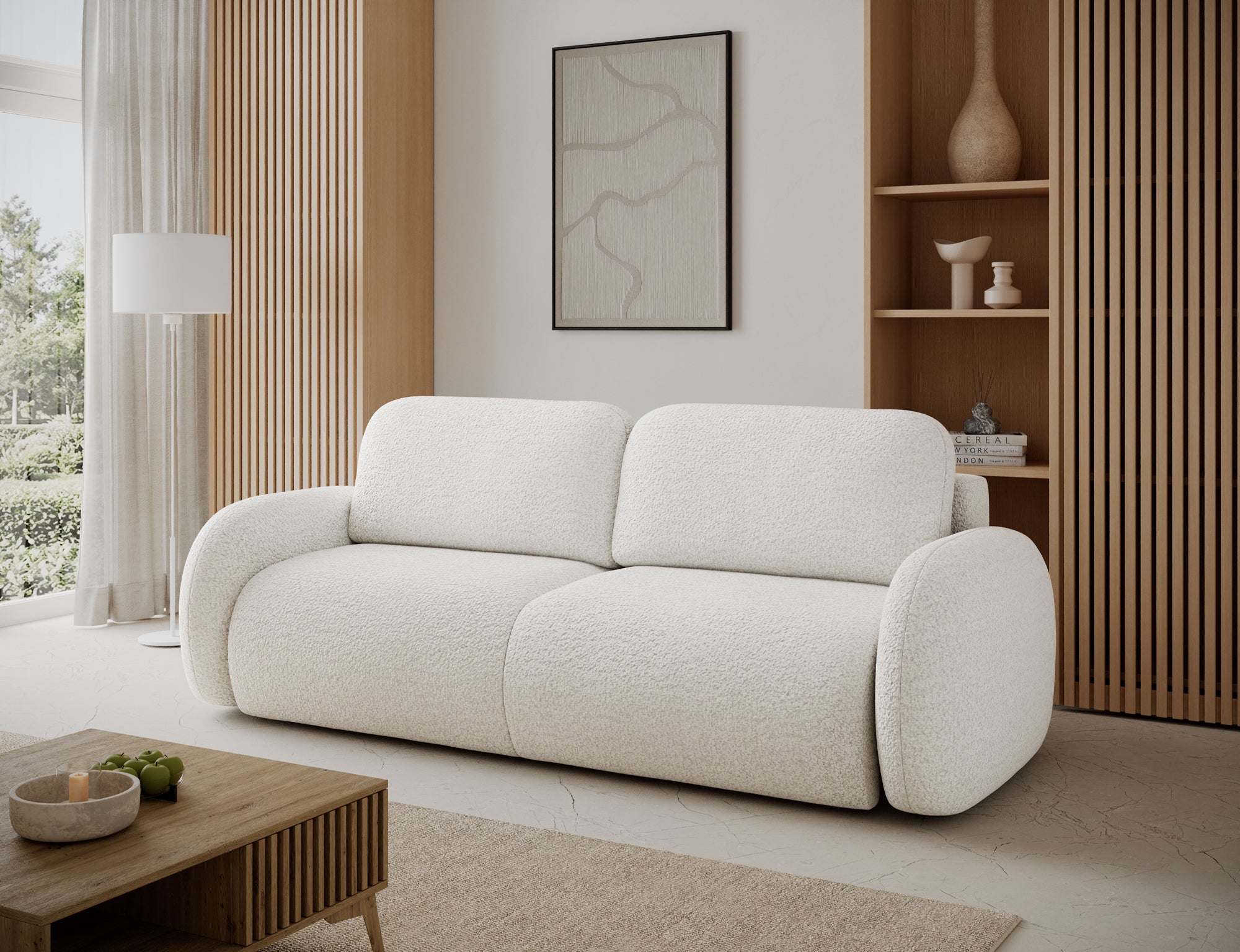 Canapé convertible design CADET avec coffre de rangement - Bouclette chinée crème - vue 5