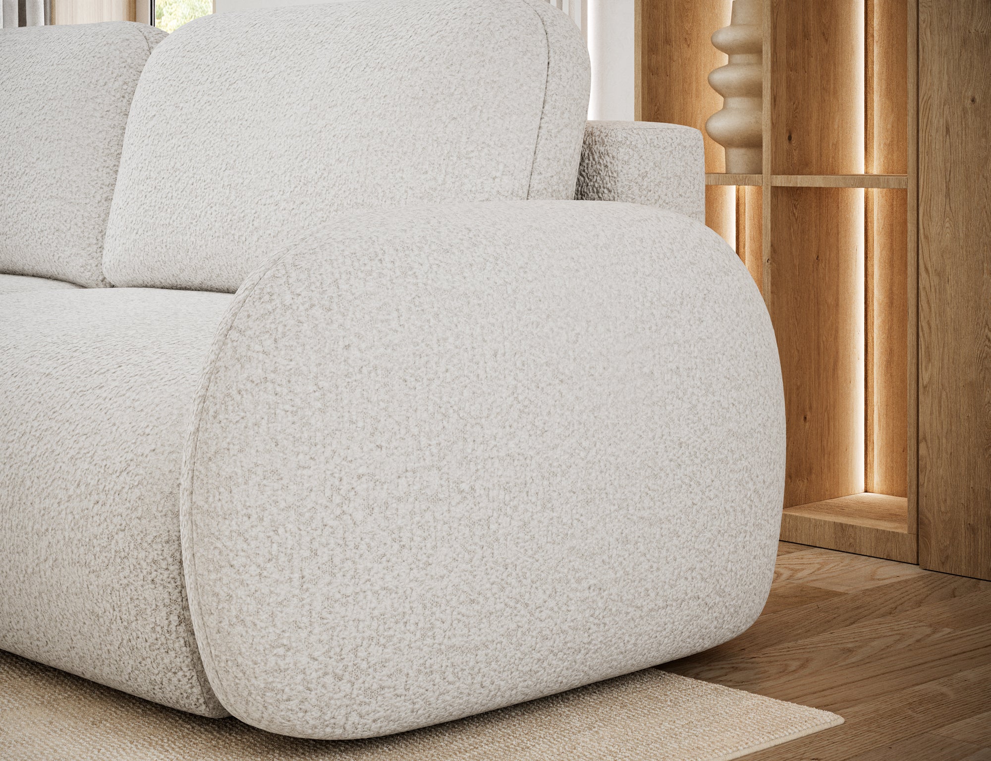 Canapé convertible design CADET avec coffre de rangement - Bouclette chinée crème - vue 7
