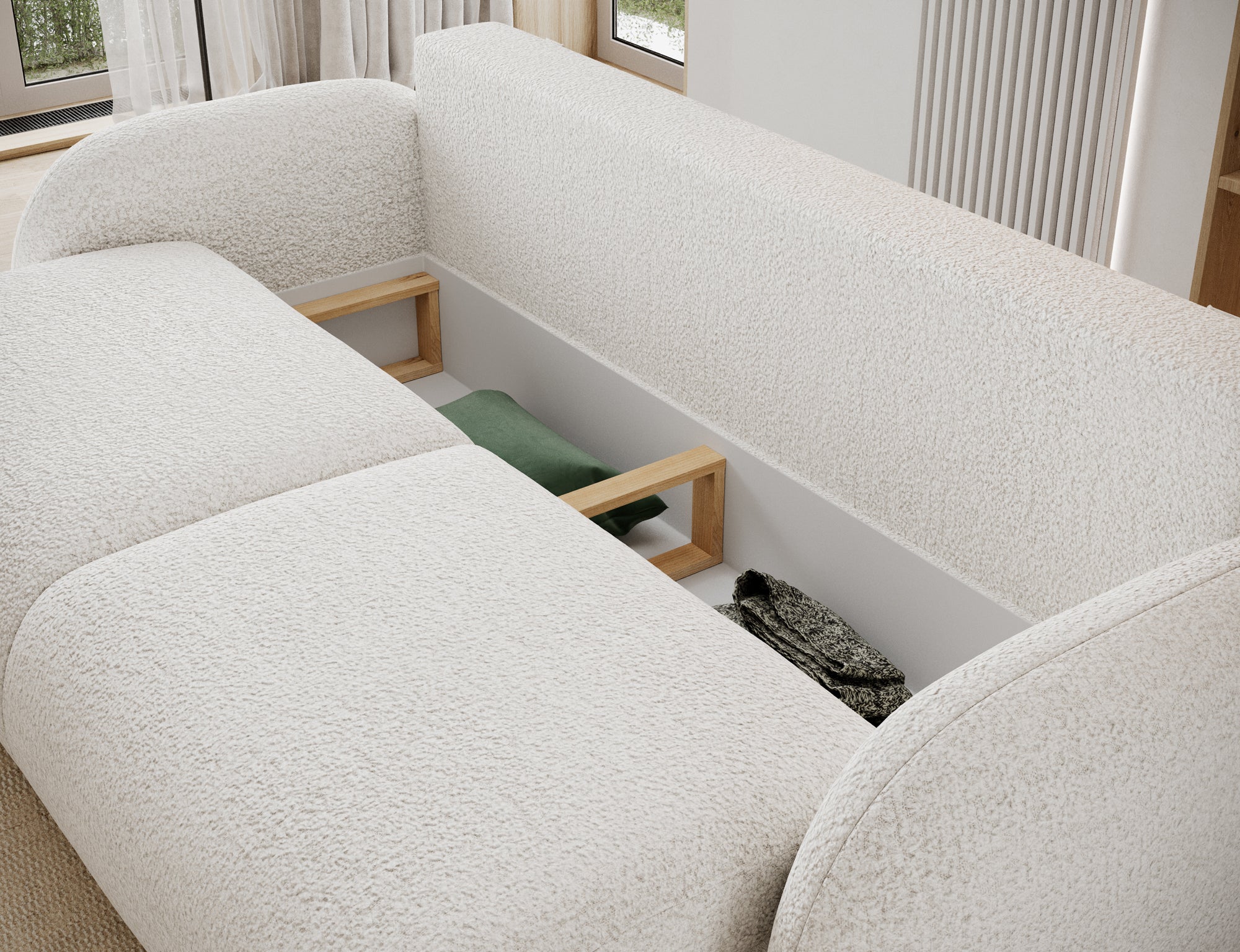 Canapé convertible design CADET avec coffre de rangement - Bouclette chinée crème - vue 9