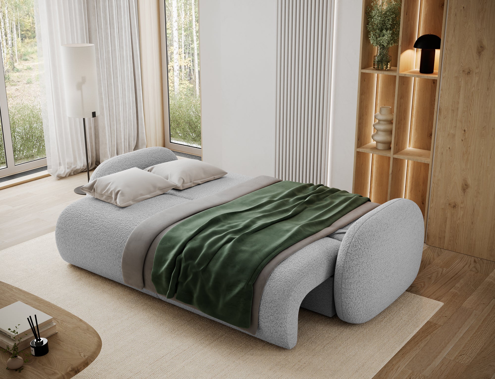 Canapé convertible design CADET avec coffre de rangement - Bouclette chinée gris - vue 2