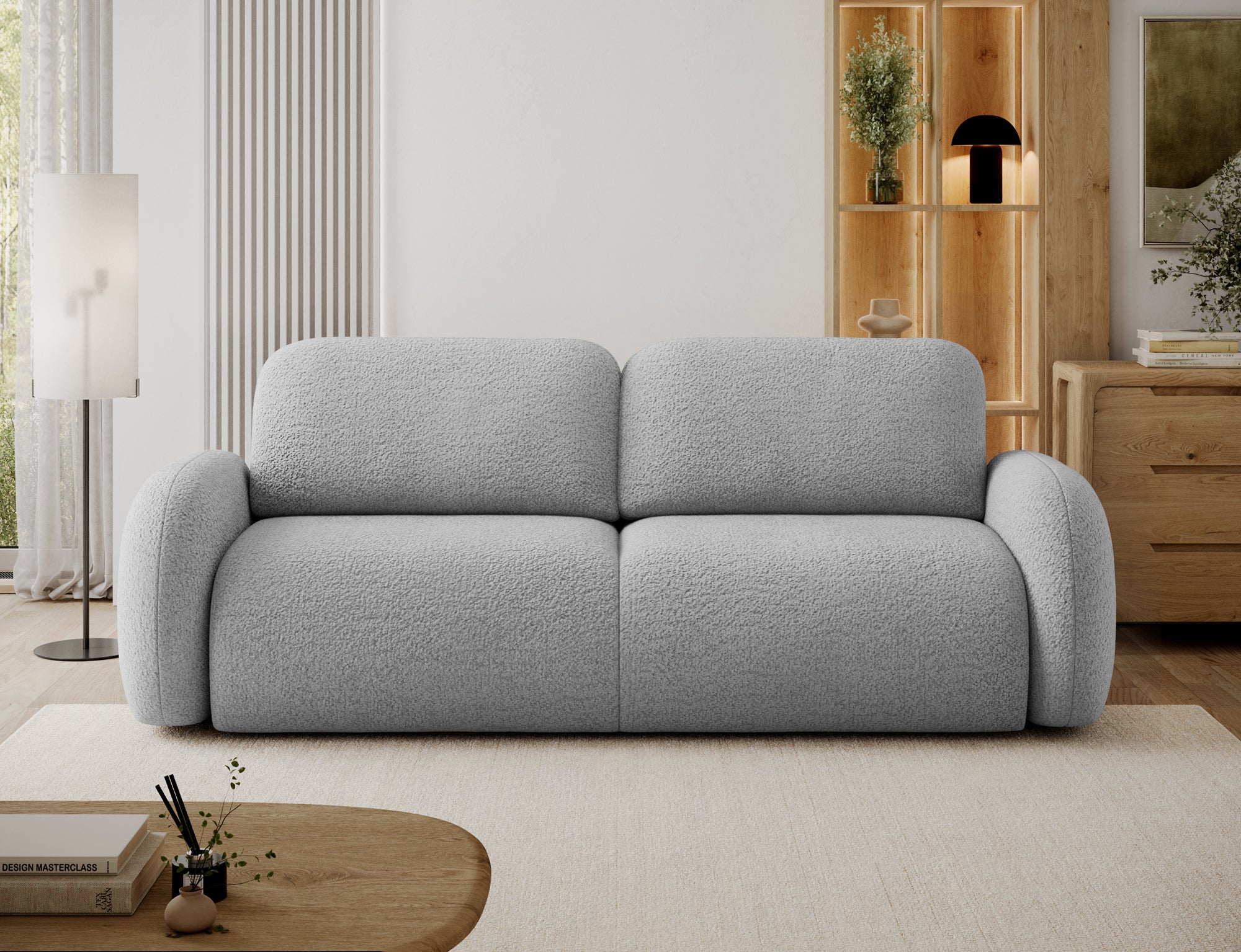 Canapé convertible design CADET avec coffre de rangement - Bouclette chinée gris - vue 3
