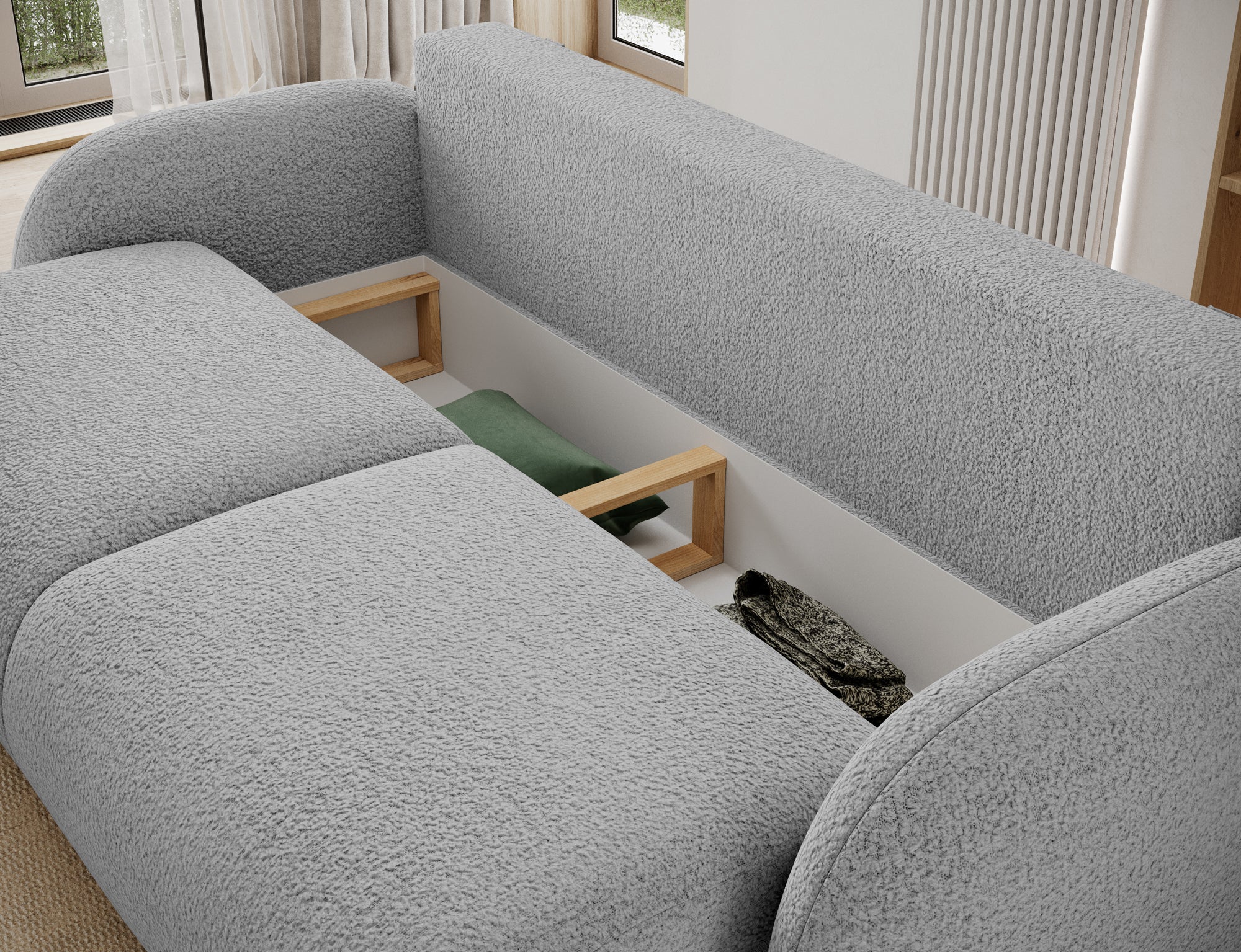 Canapé convertible design CADET avec coffre de rangement - Bouclette chinée gris - vue 9
