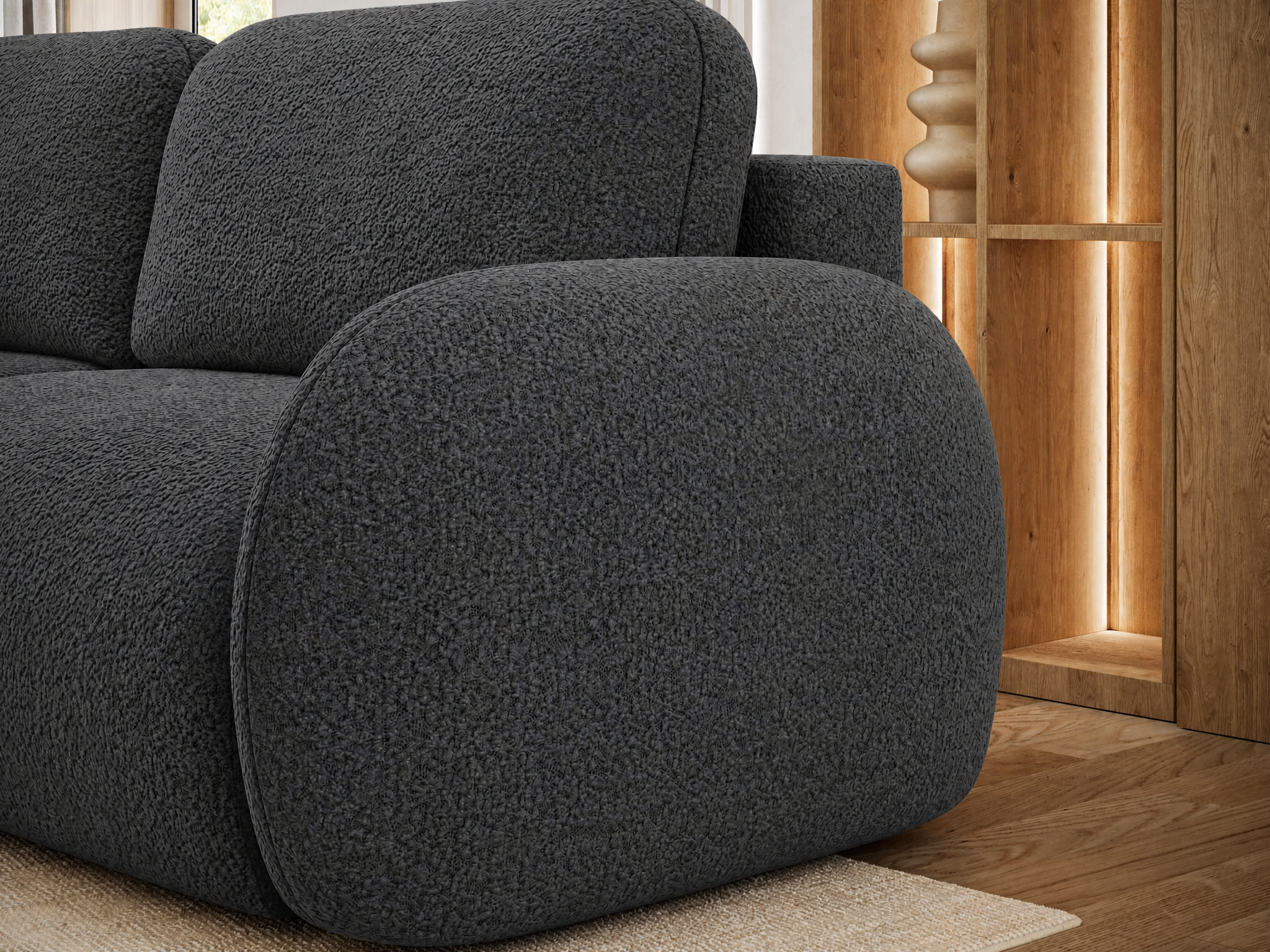 Canapé convertible design CADET avec coffre de rangement - Bouclette chinée gris foncé - vue 7