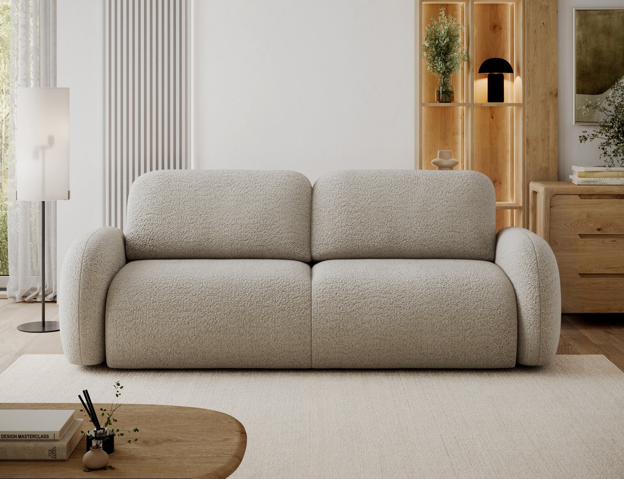 Canapé convertible design CADET avec coffre de rangement - Bouclette chinée taupe - vue 3