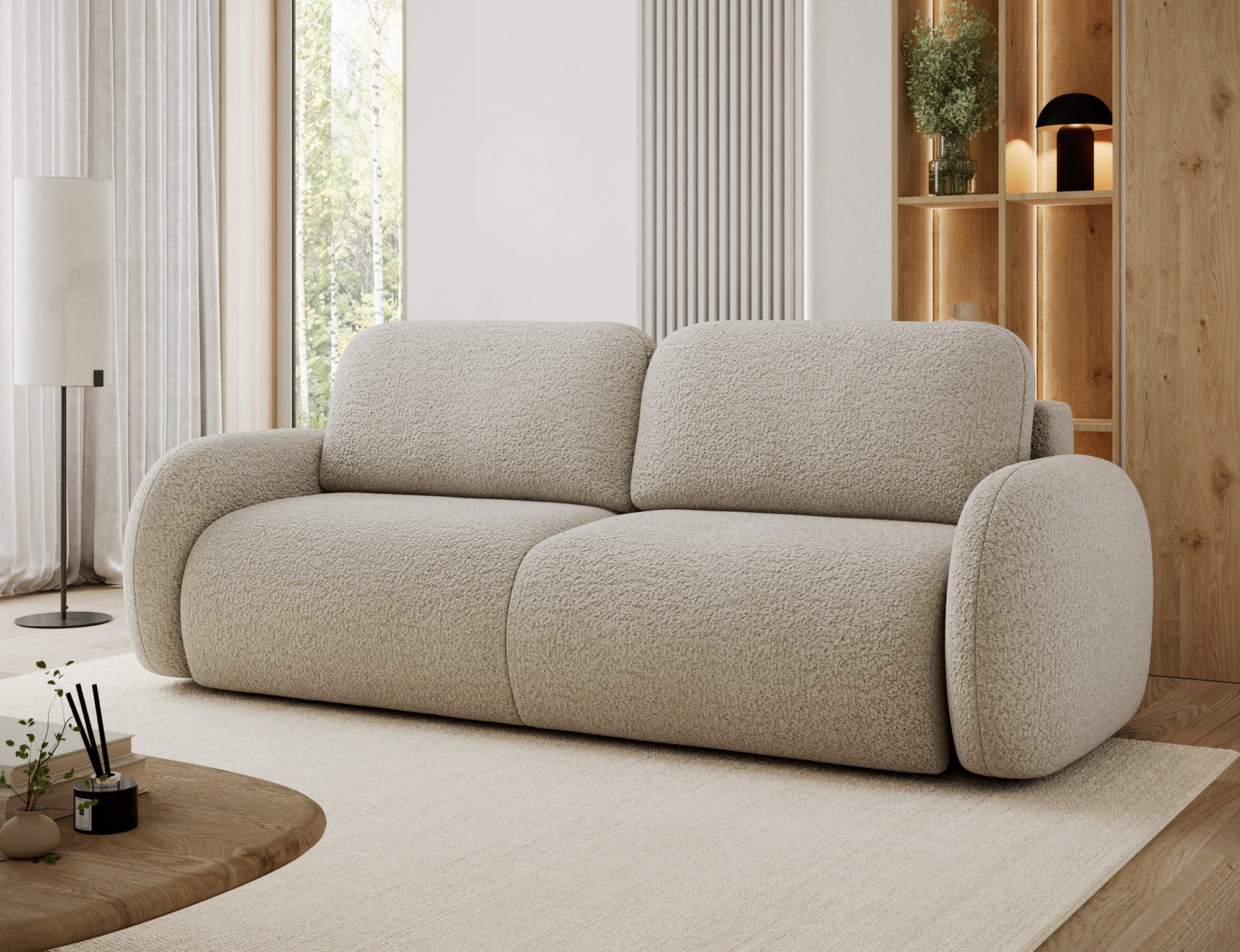 Canapé convertible design CADET avec coffre de rangement - Bouclette chinée taupe - vue 4