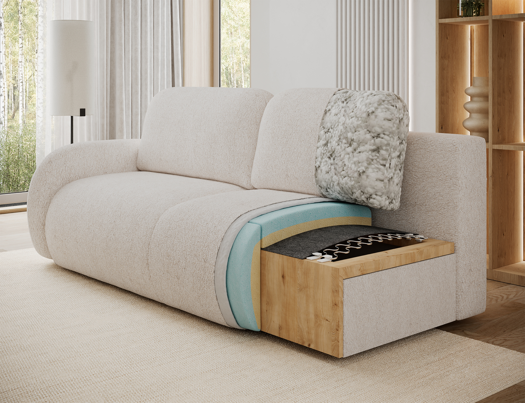 Canapé convertible design CADET avec coffre de rangement - Tissu texturé beige - vue 11