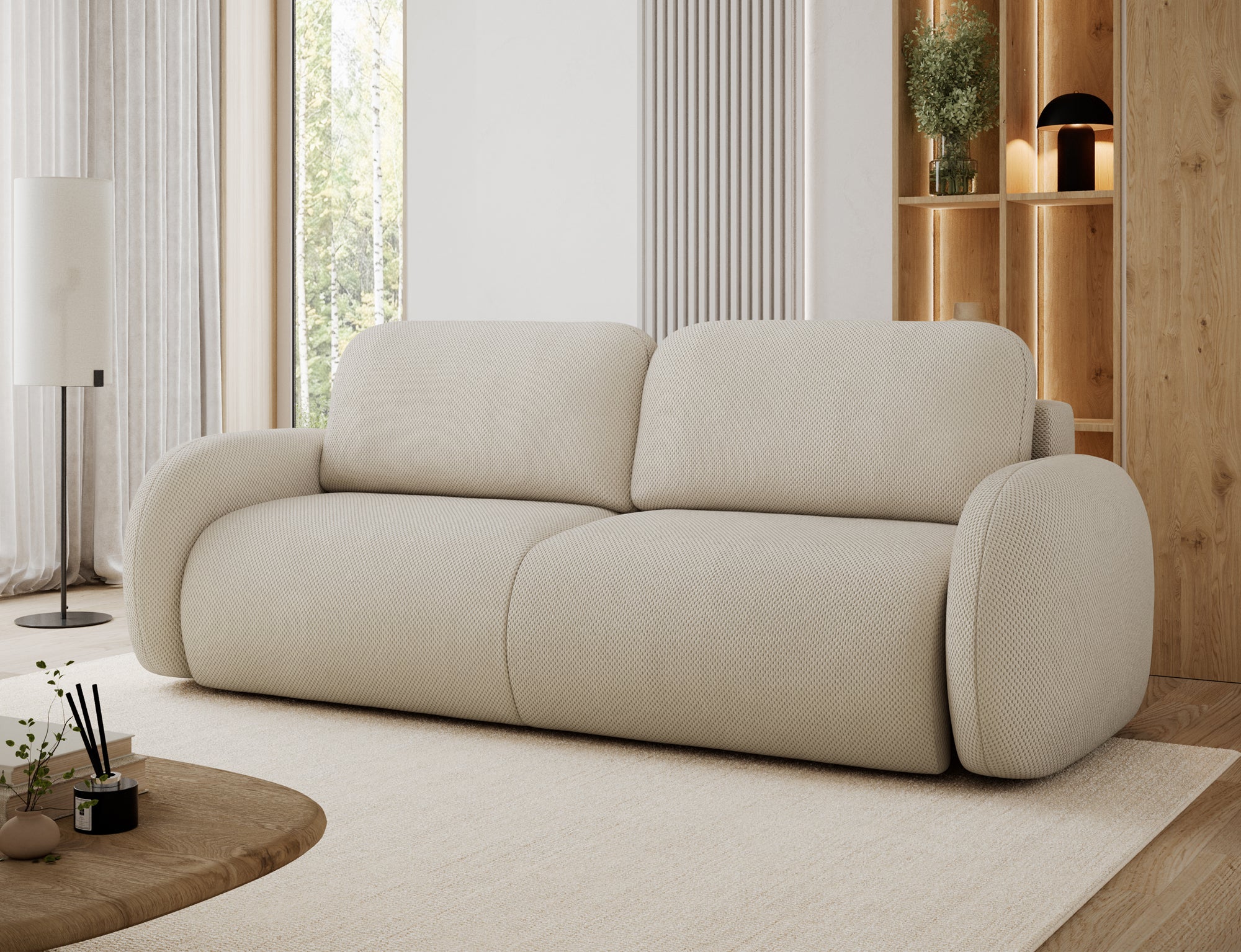 Canapé convertible design CADET avec coffre de rangement - Tissu texturé beige - vue 4