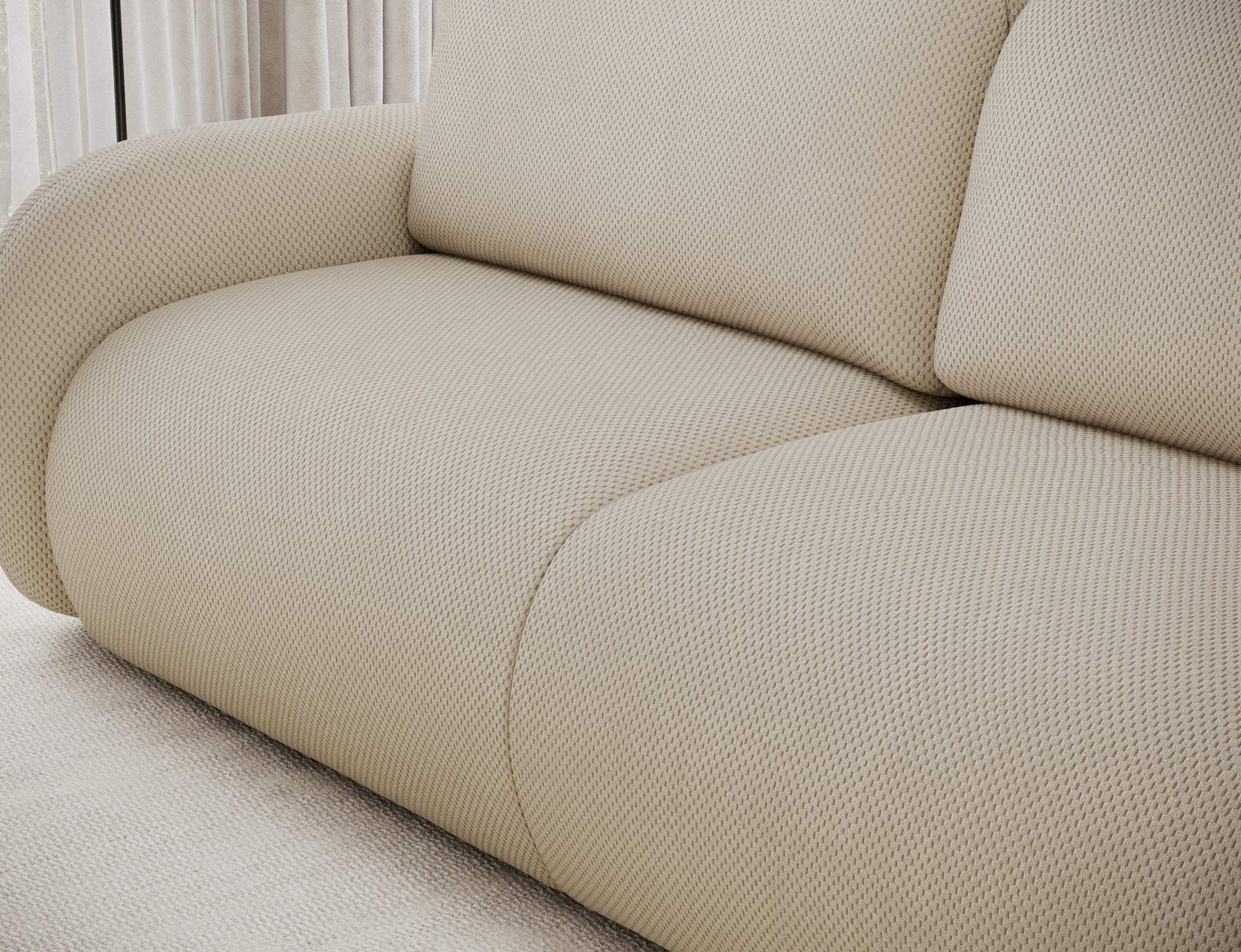 Canapé convertible design CADET avec coffre de rangement - Tissu texturé beige - vue 6