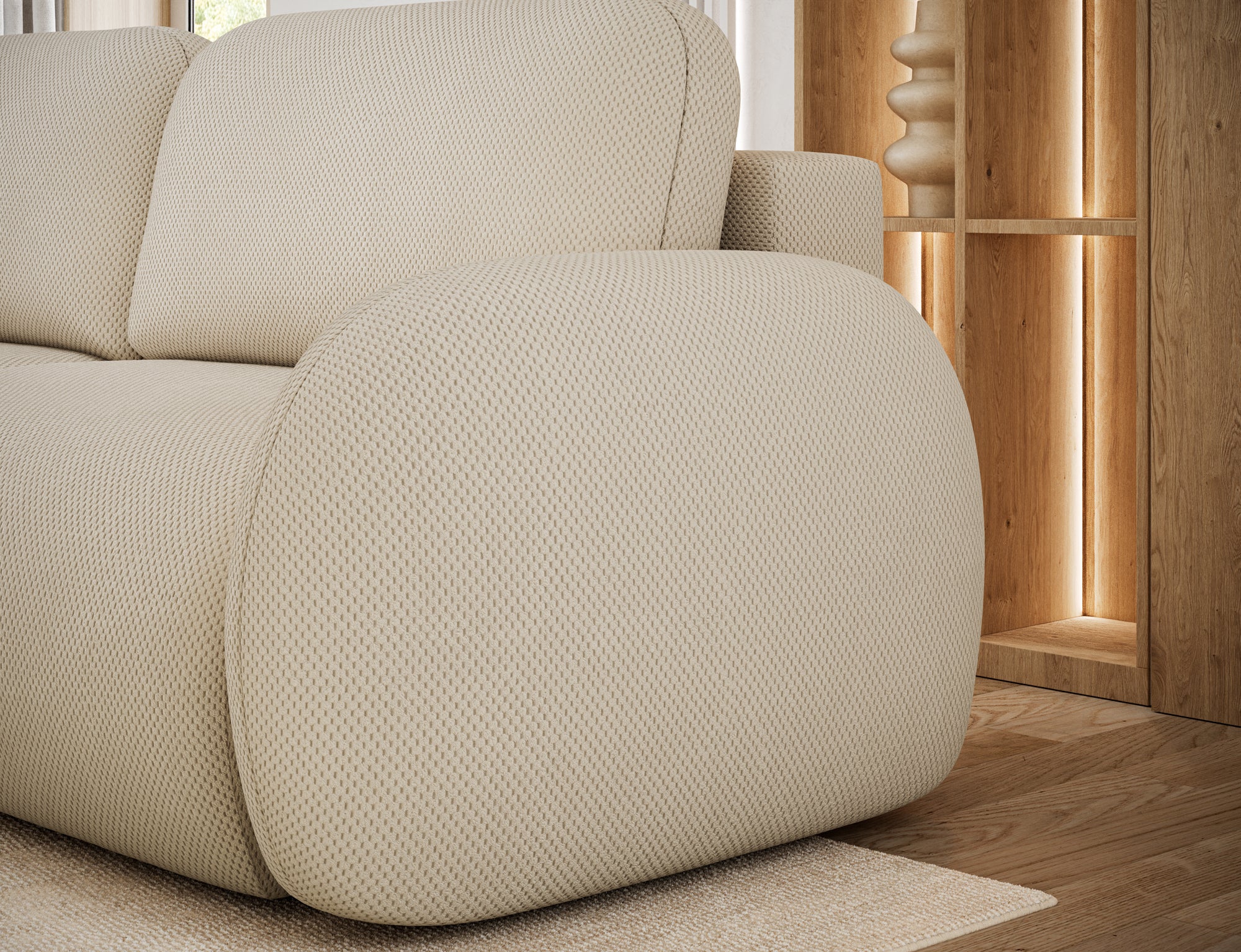 Canapé convertible design CADET avec coffre de rangement - Tissu texturé beige - vue 7