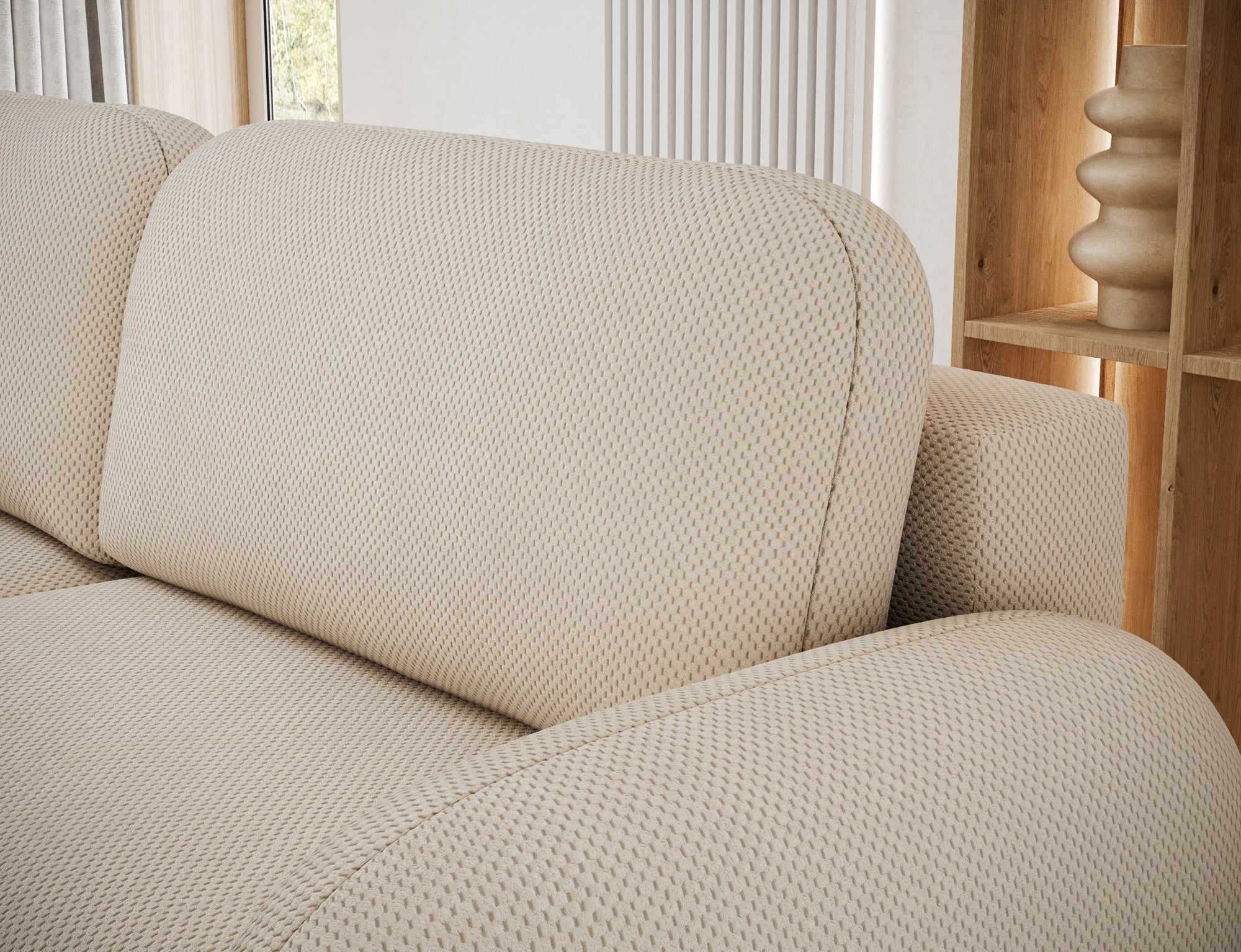 Canapé convertible design CADET avec coffre de rangement - Tissu texturé beige - vue 8