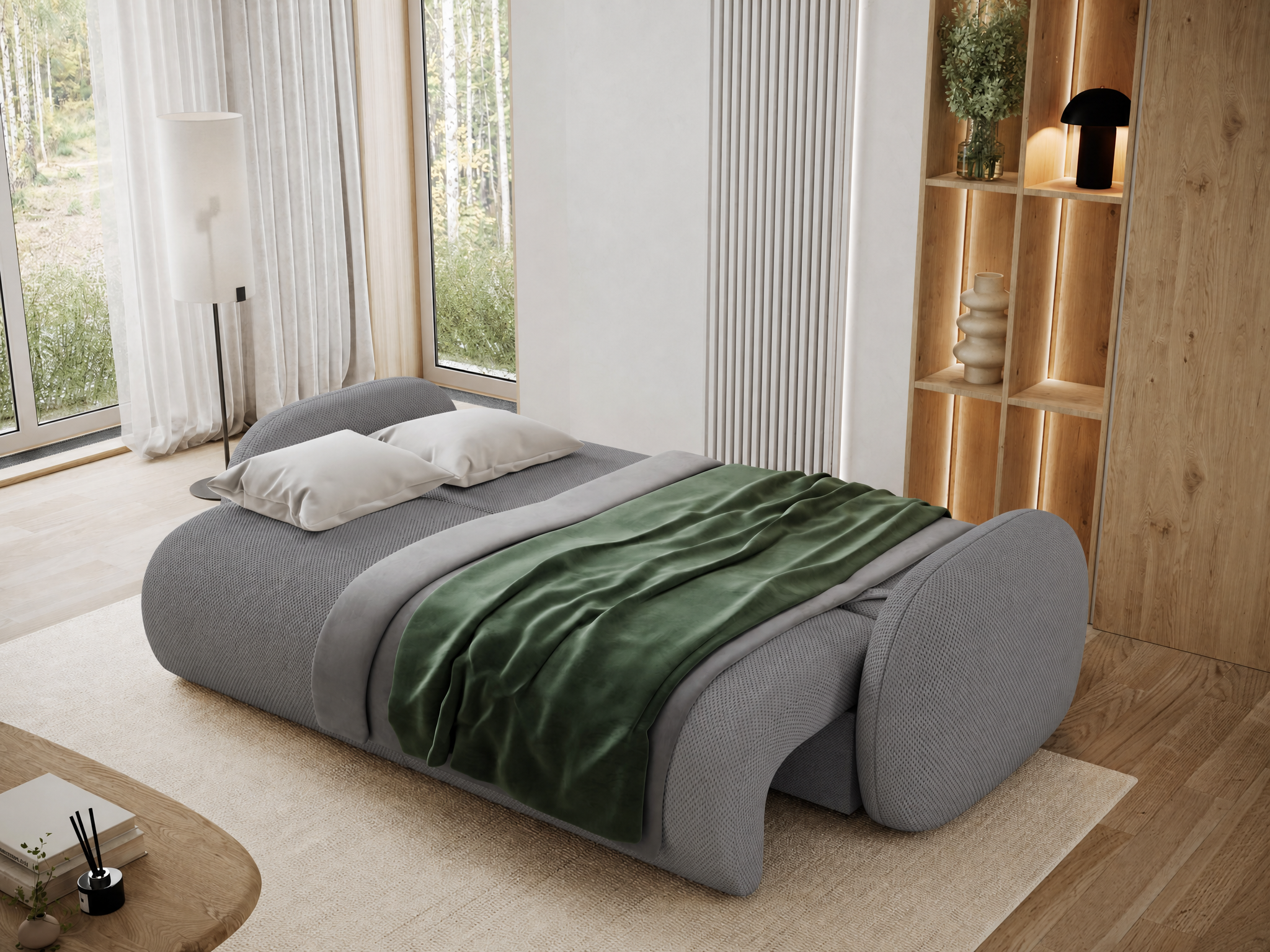 Canapé convertible design CADET avec coffre de rangement - Tissu texturé gris foncé - vue 2