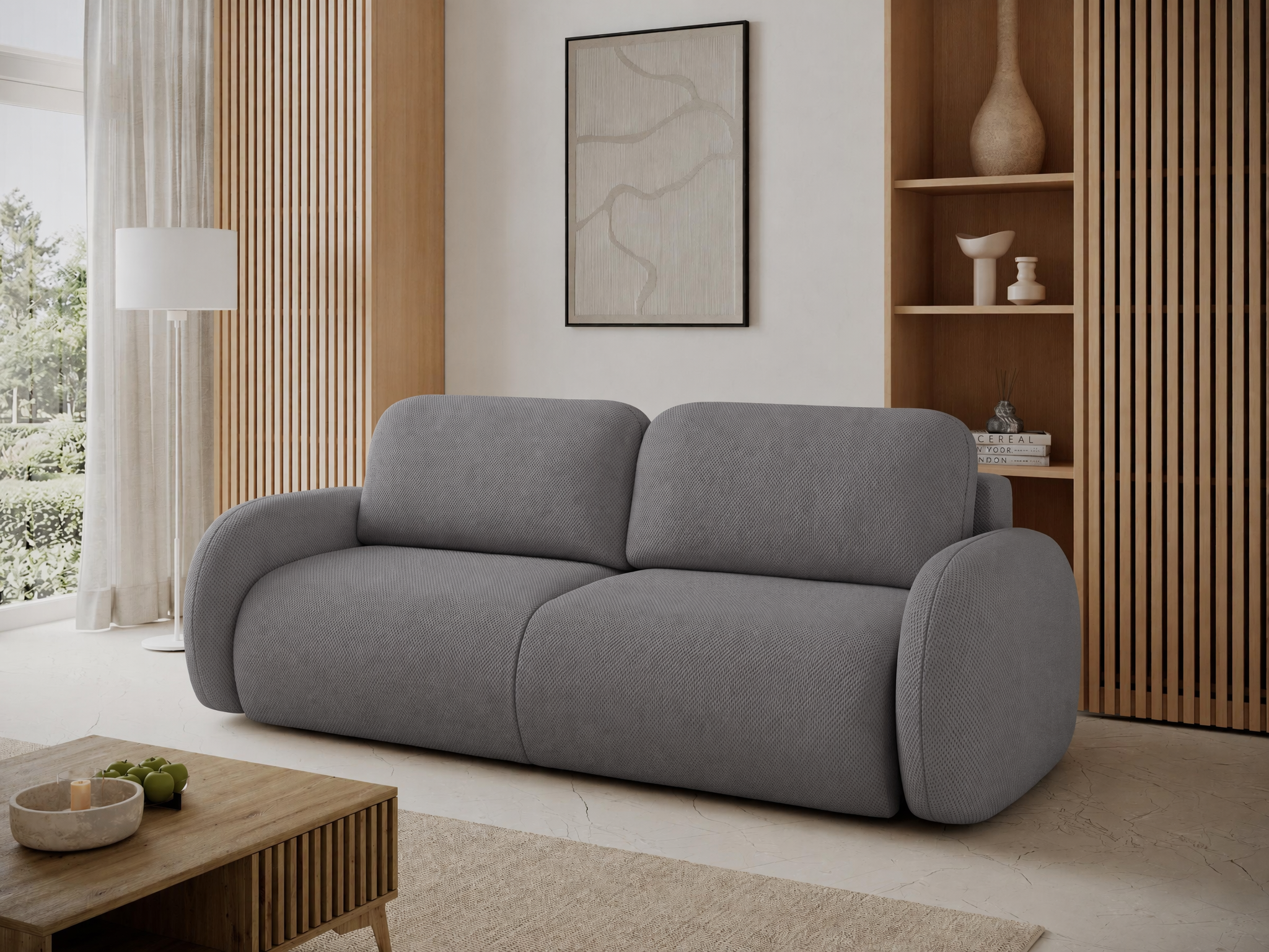 Canapé convertible design CADET avec coffre de rangement - Tissu texturé gris foncé - vue 5