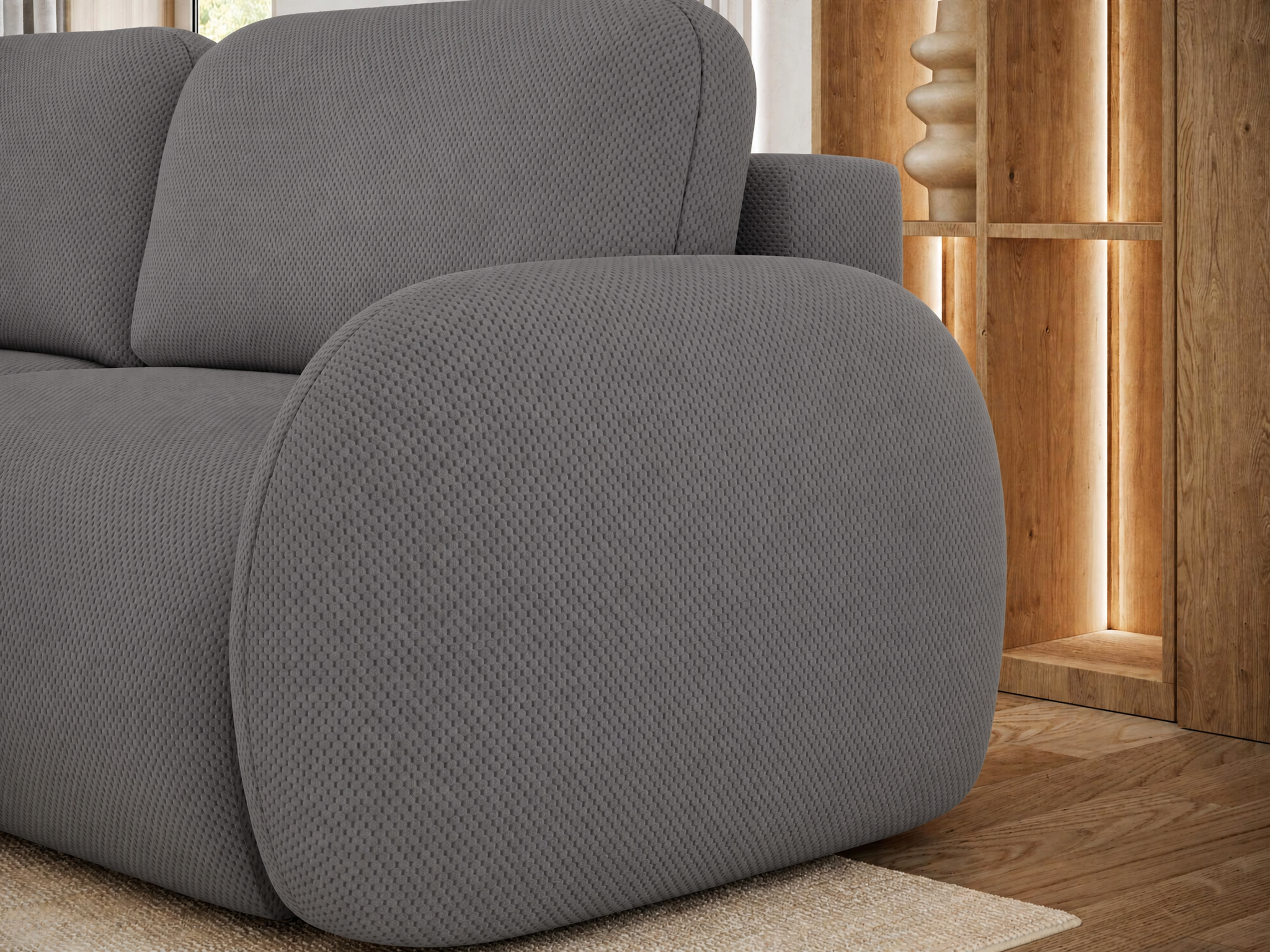 Canapé convertible design CADET avec coffre de rangement - Tissu texturé gris foncé - vue 7