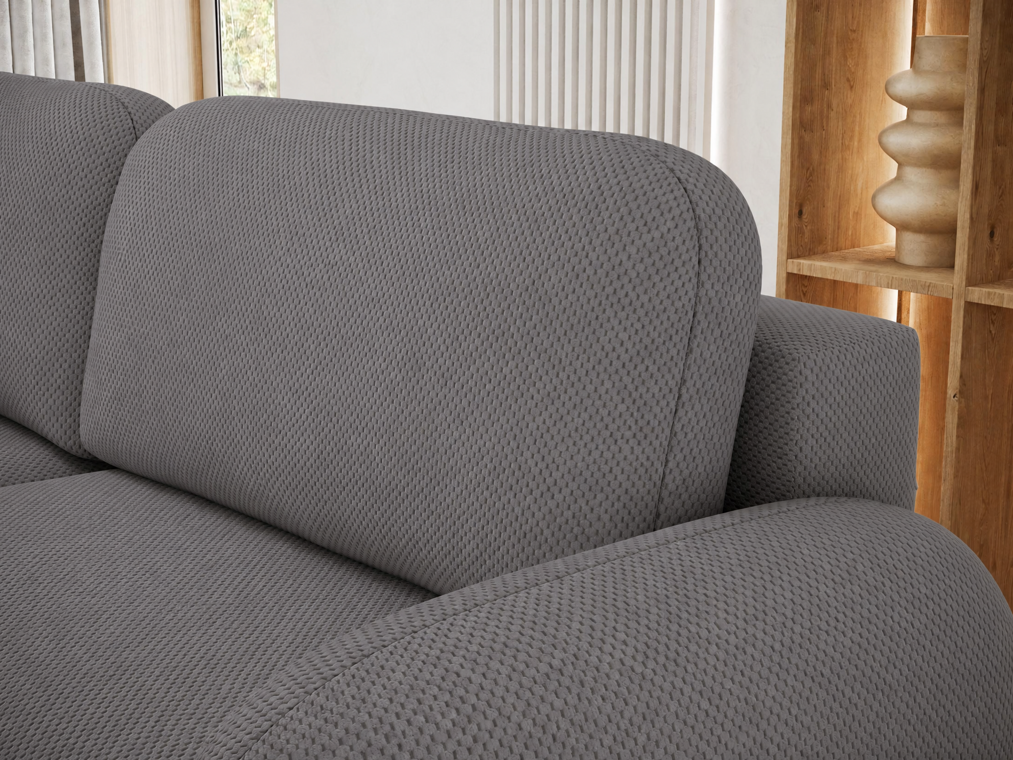 Canapé convertible design CADET avec coffre de rangement - Tissu texturé gris foncé - vue 8