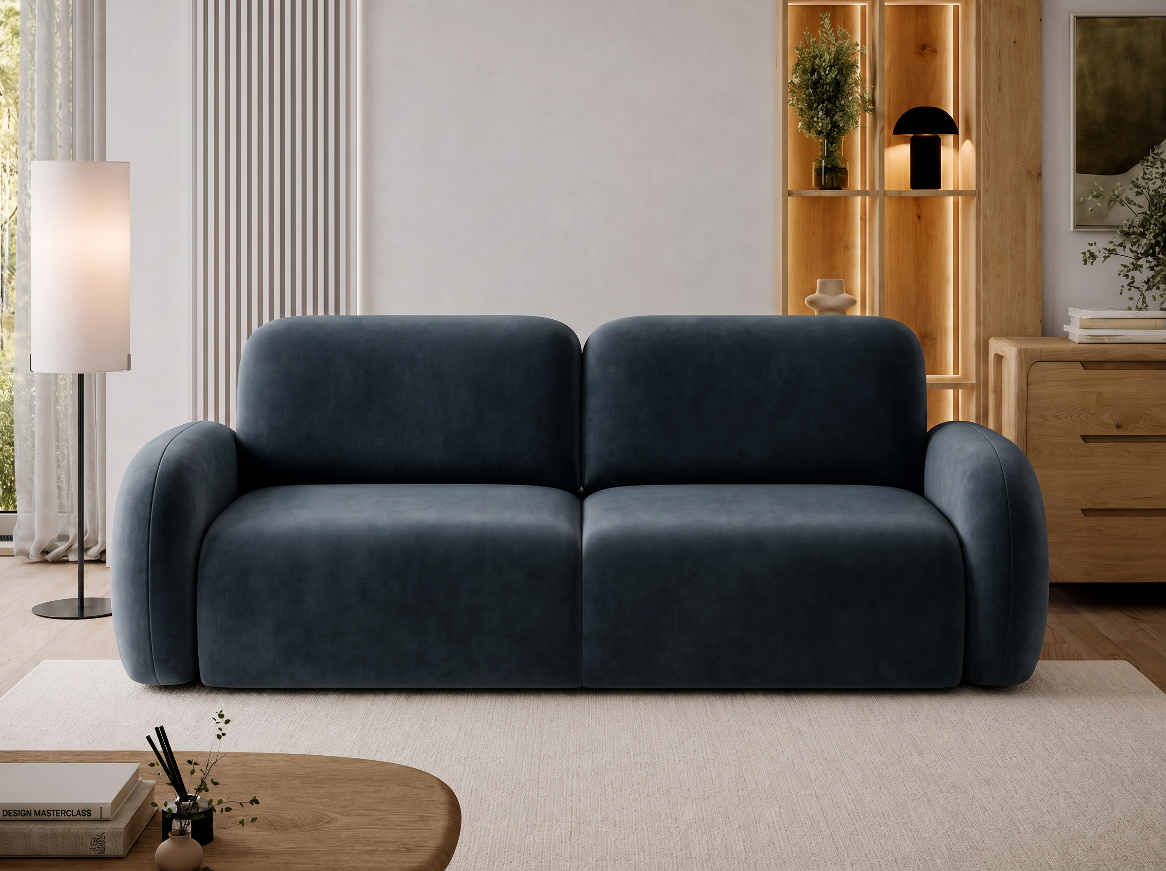 Canapé convertible design CADET avec coffre de rangement - Velours bleu marine - vue 3