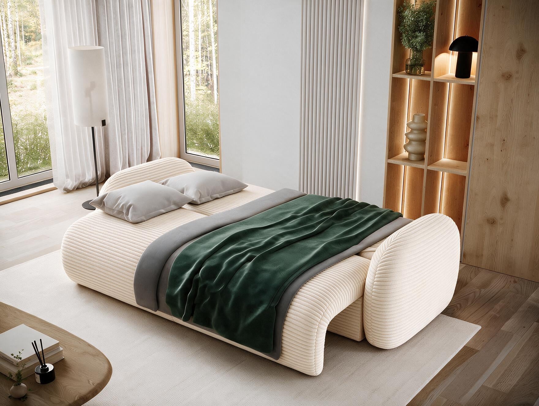 Canapé convertible design CADET avec coffre de rangement - Velours côtelé épais beige - vue 2