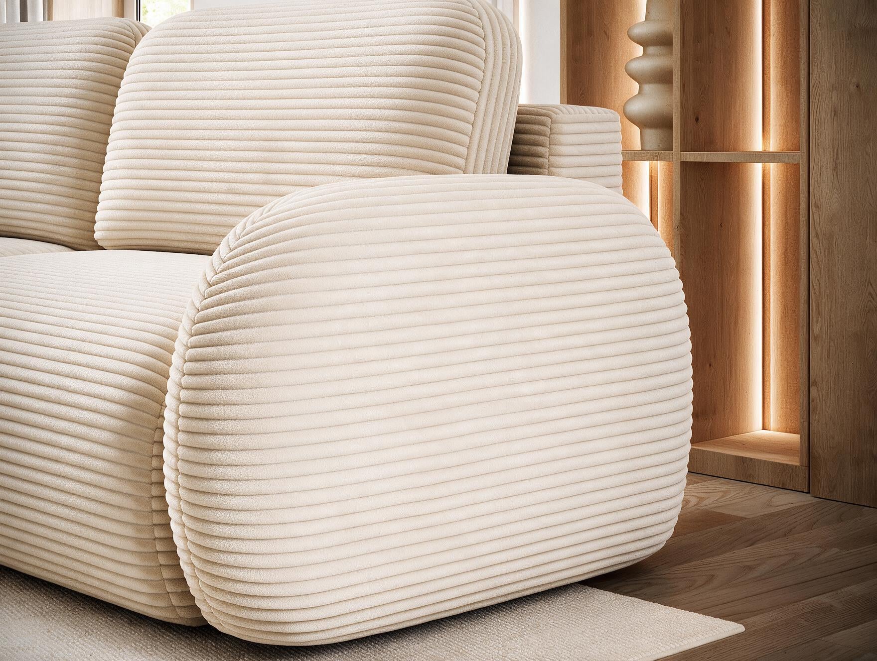 Canapé convertible design CADET avec coffre de rangement - Velours côtelé épais beige - vue 6