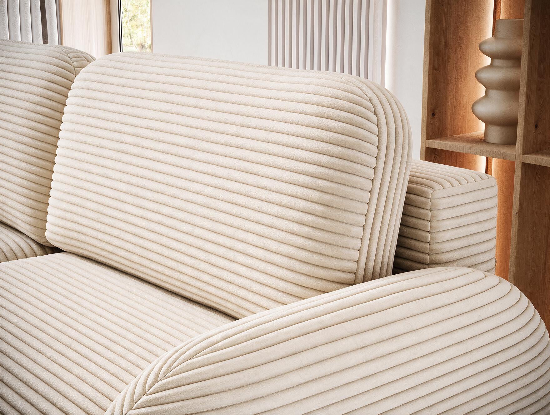 Canapé convertible design CADET avec coffre de rangement - Velours côtelé épais beige - vue 8