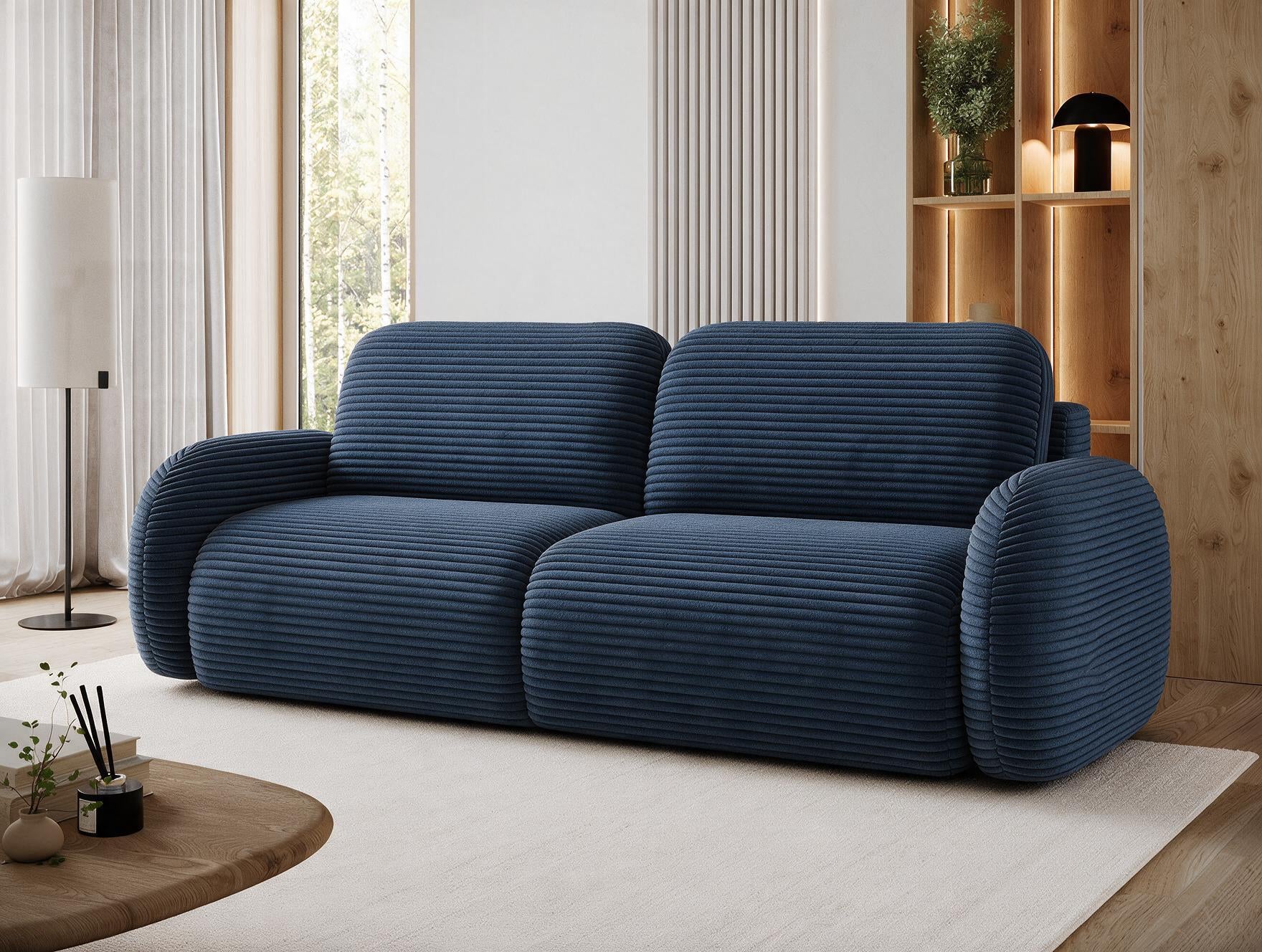Canapé convertible design CADET avec coffre de rangement - Velours côtelé épais bleu - vue 4