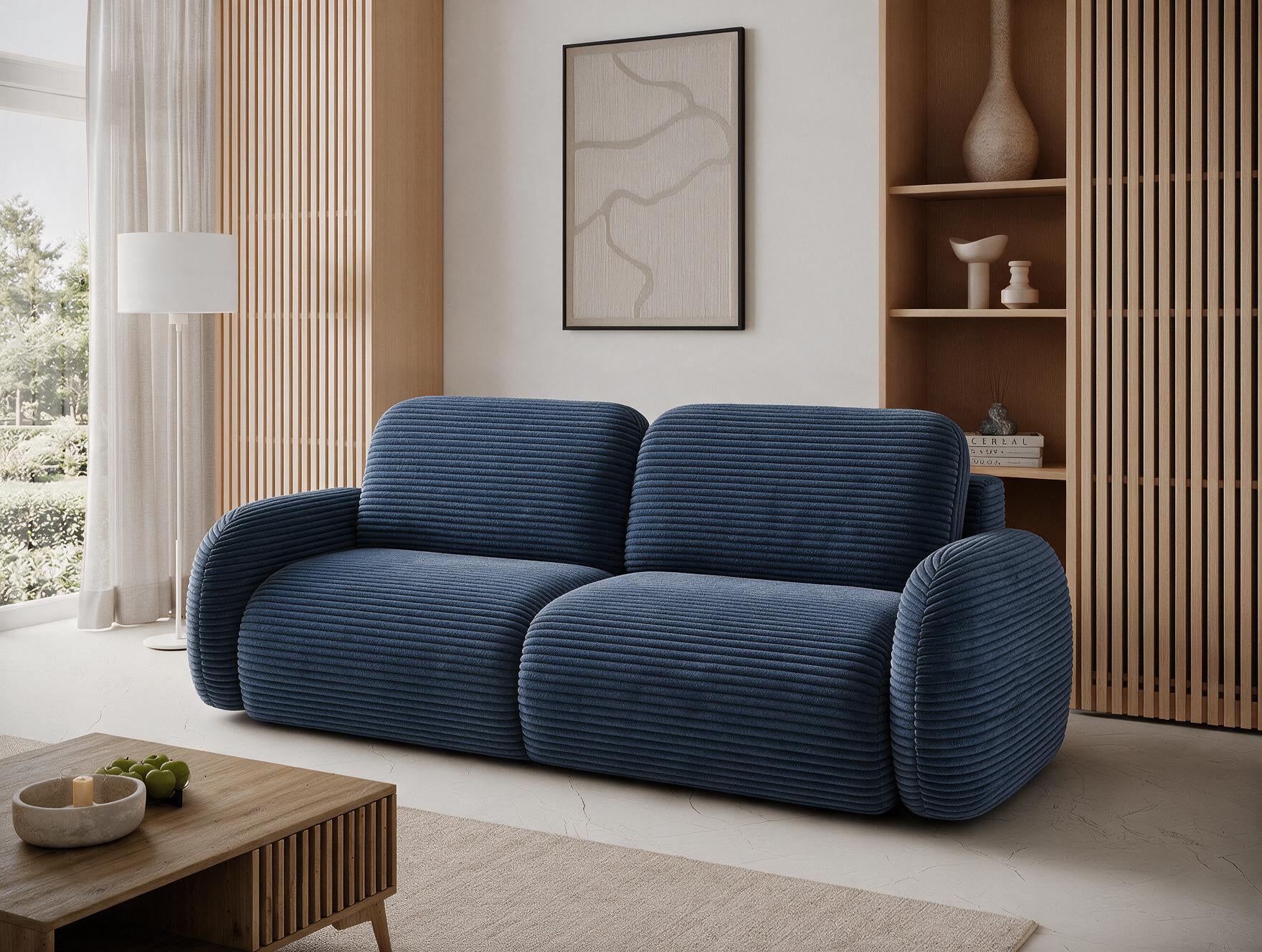 Canapé convertible design CADET avec coffre de rangement - Velours côtelé épais bleu - vue 5