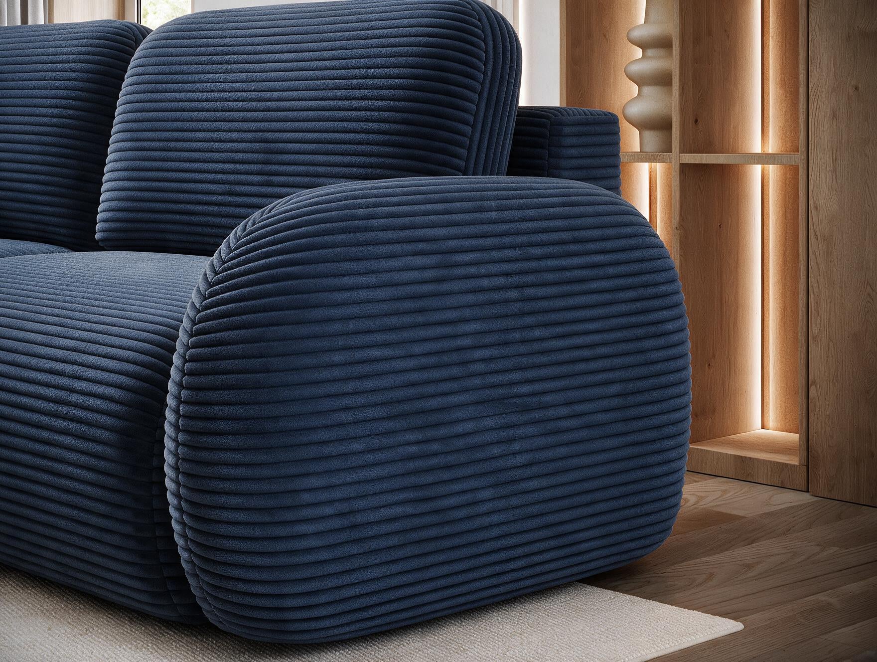 Canapé convertible design CADET avec coffre de rangement - Velours côtelé épais bleu - vue 7