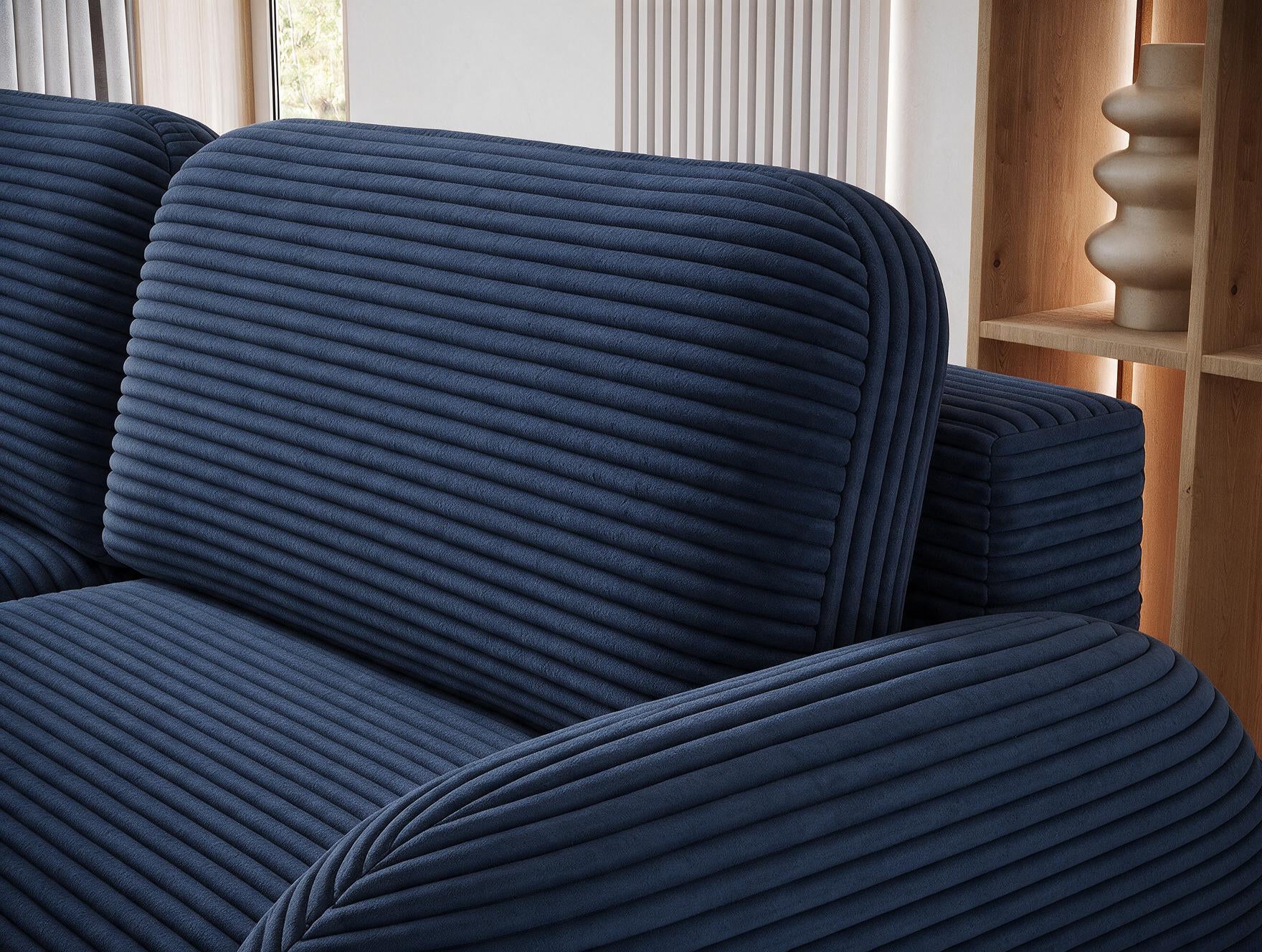 Canapé convertible design CADET avec coffre de rangement - Velours côtelé épais bleu - vue 8