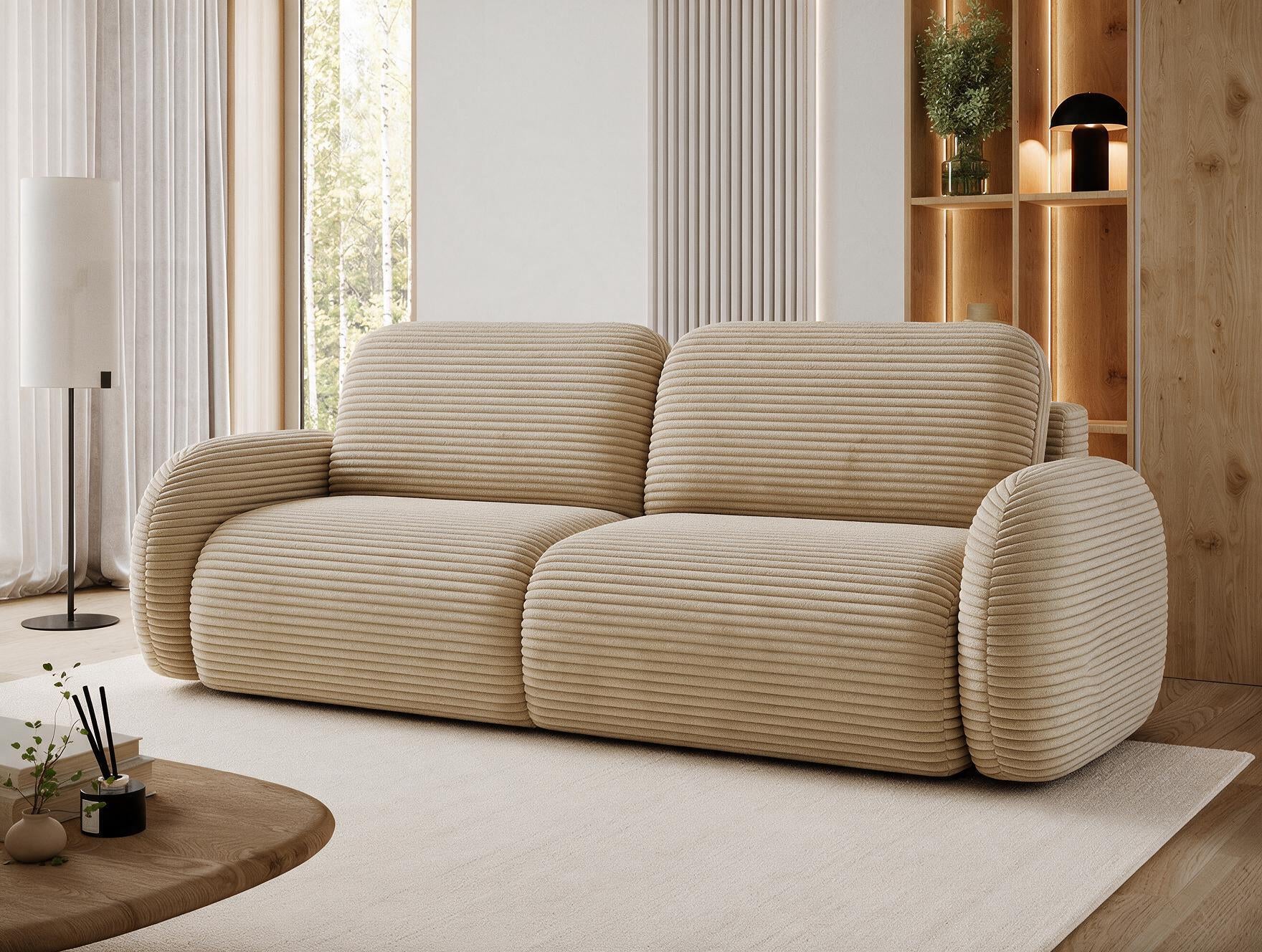 Canapé convertible design CADET avec coffre de rangement - Velours côtelé épais camel - vue 4