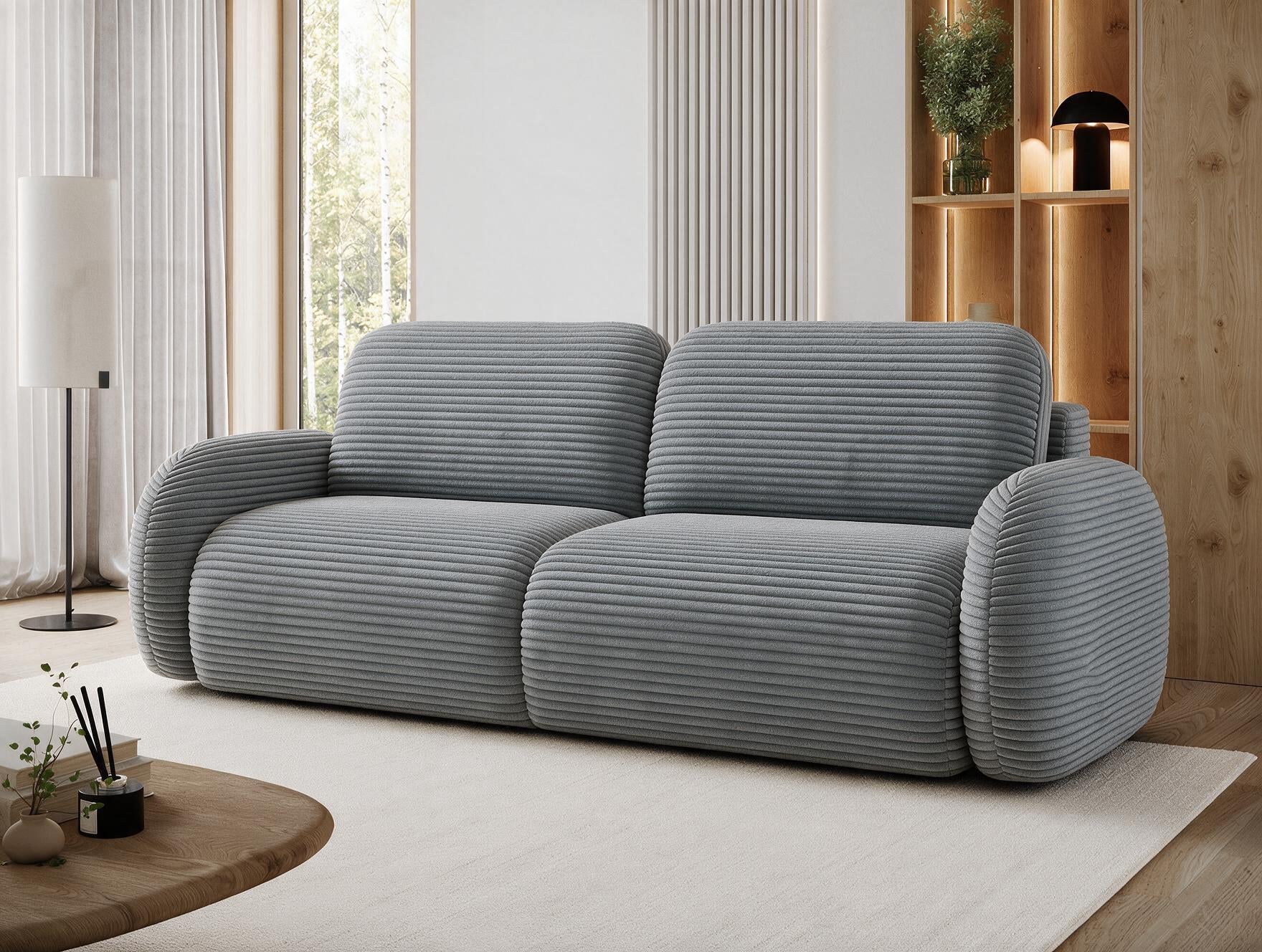 Canapé convertible design CADET avec coffre de rangement - Velours côtelé épais gris bleu - vue 4